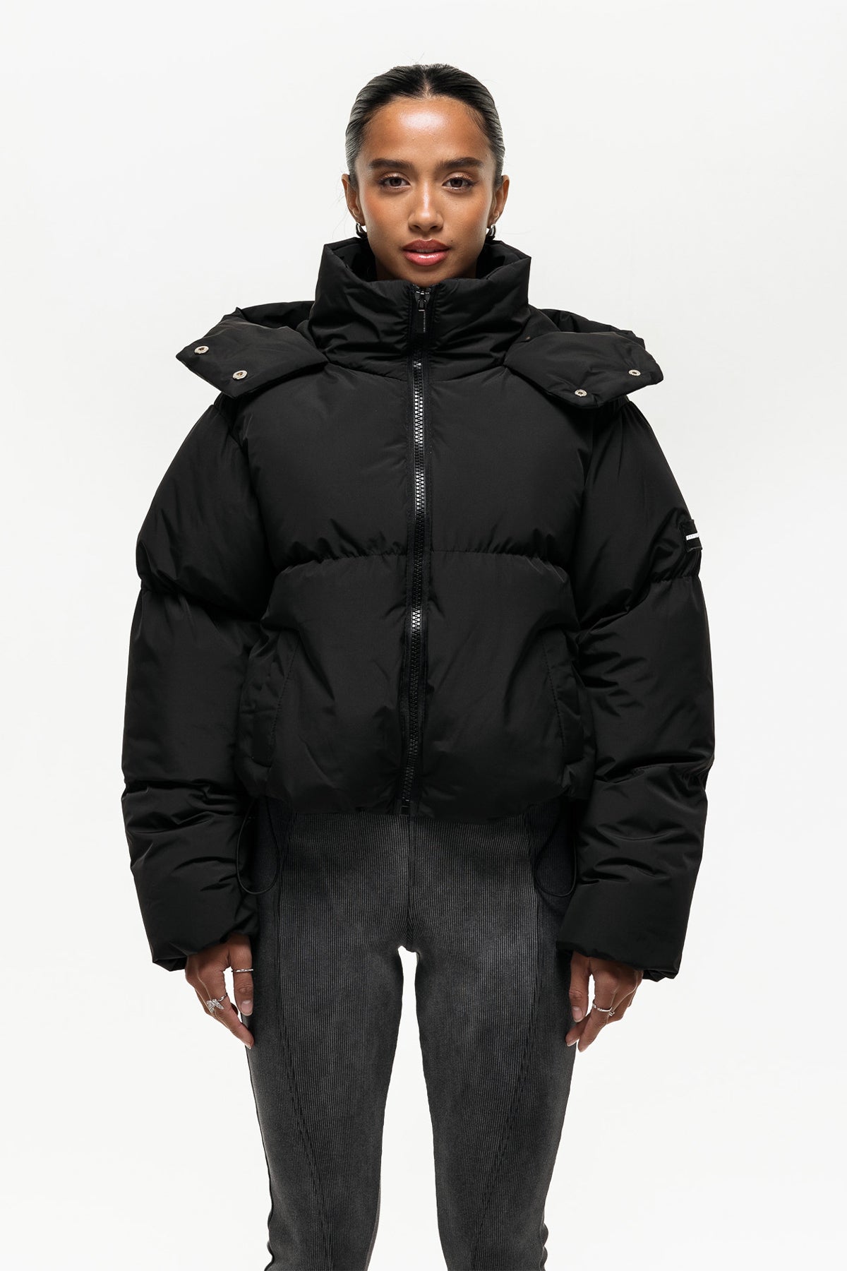 Luxe Black Cropped Puffer Jacket – GOODFORNOTHING®