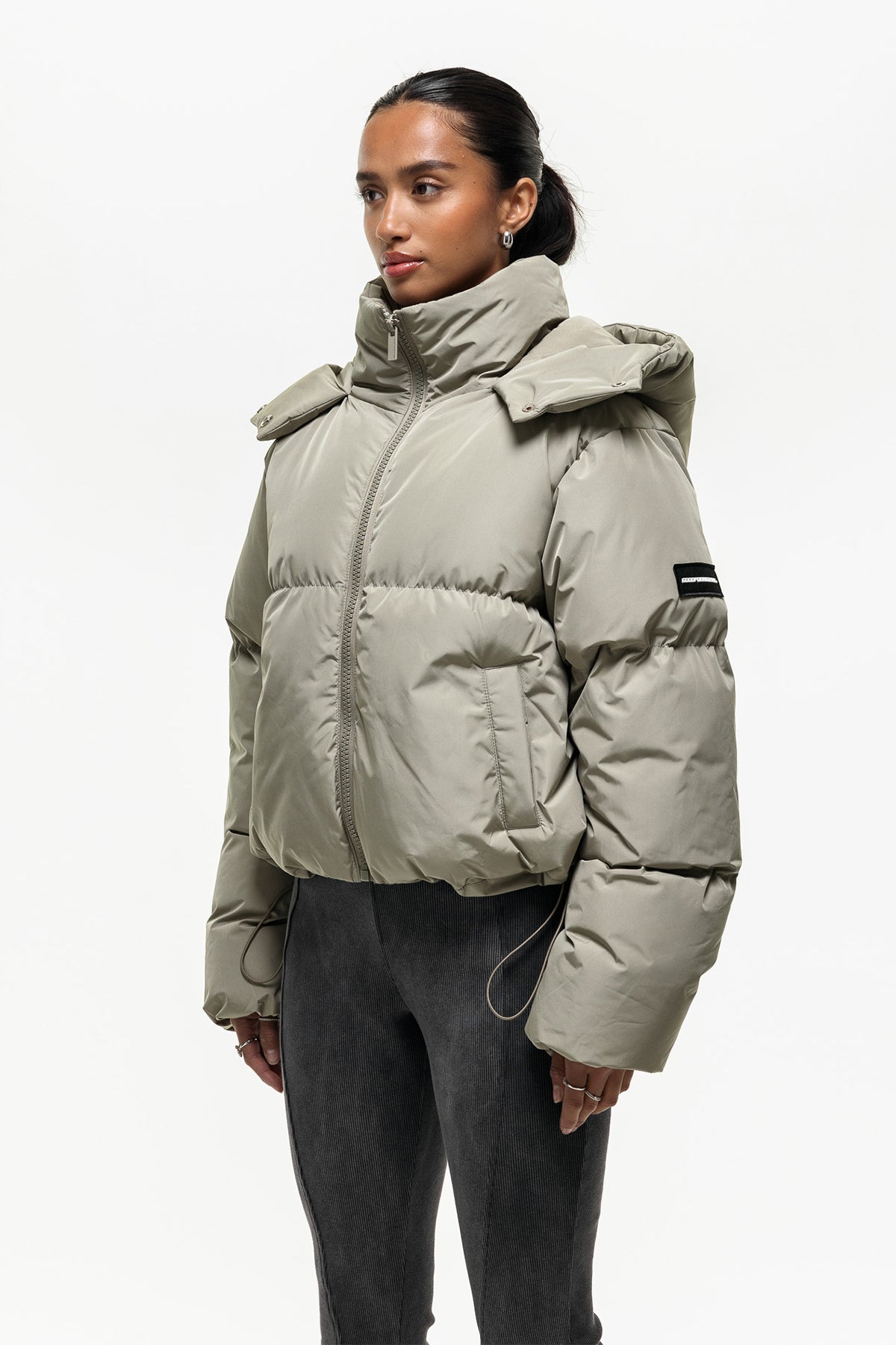 Luxe Sage Green Cropped Puffer Jacket