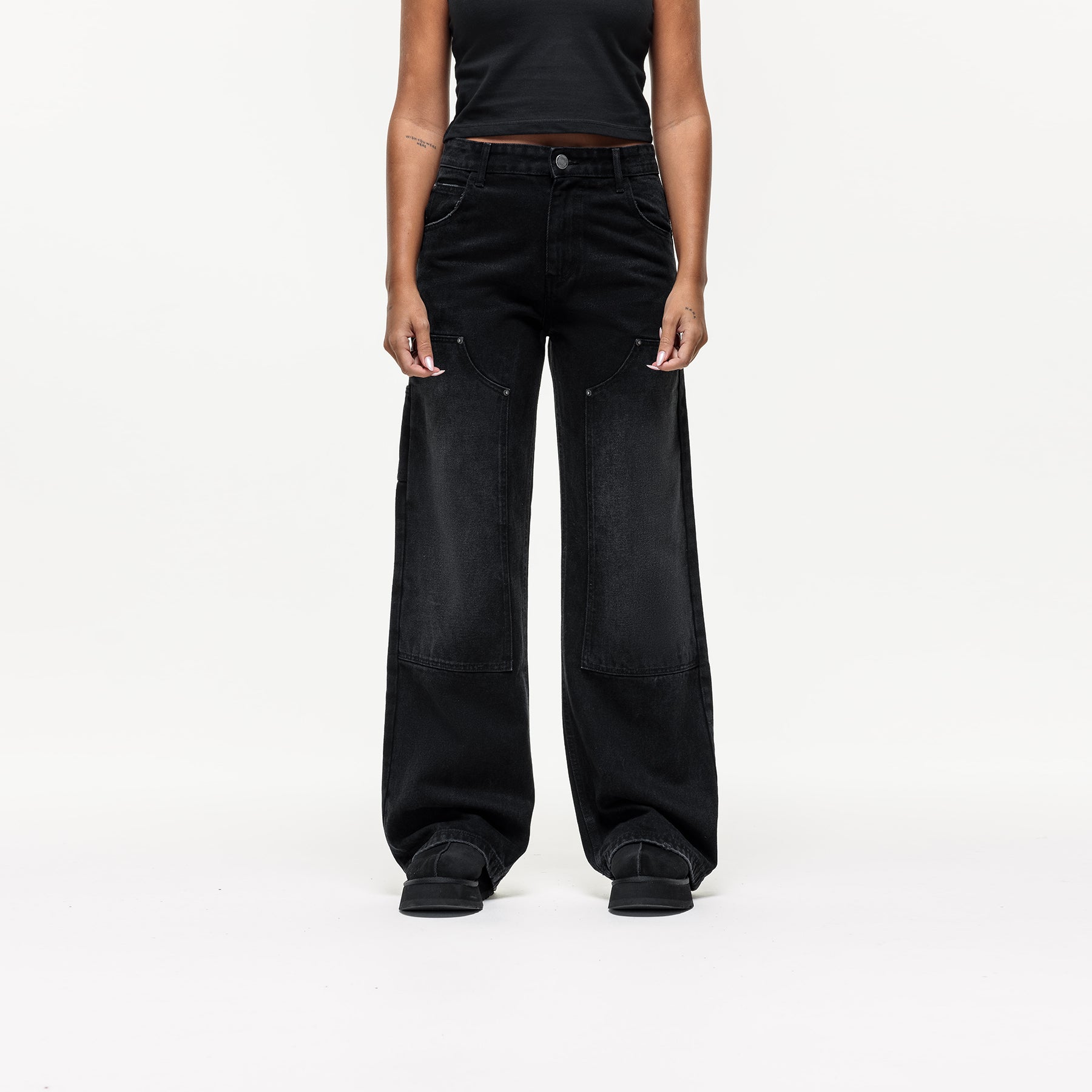 Washed Carpenter Black Baggy Denim Jean