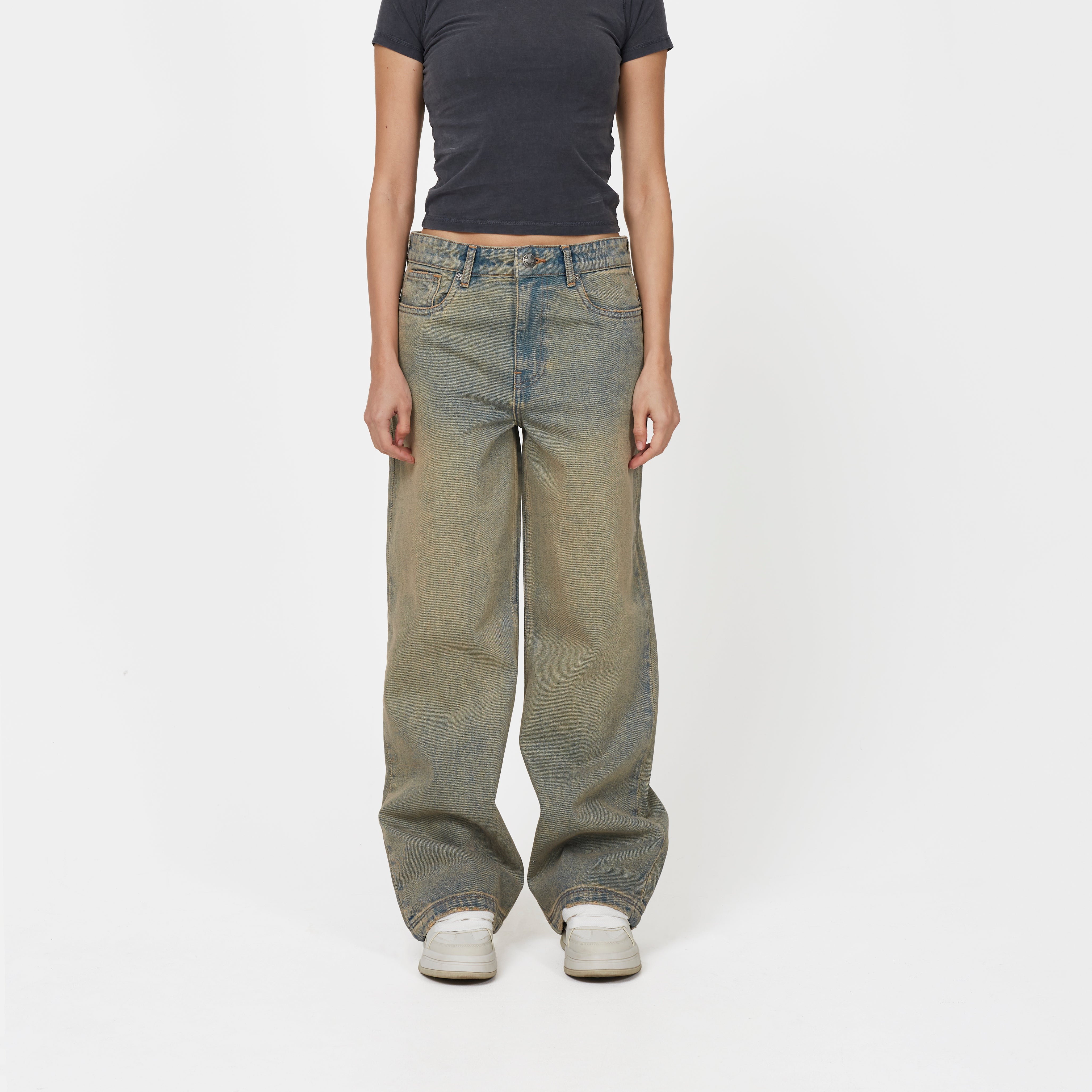 Heavy Washed Sand Blue Denim Jeans