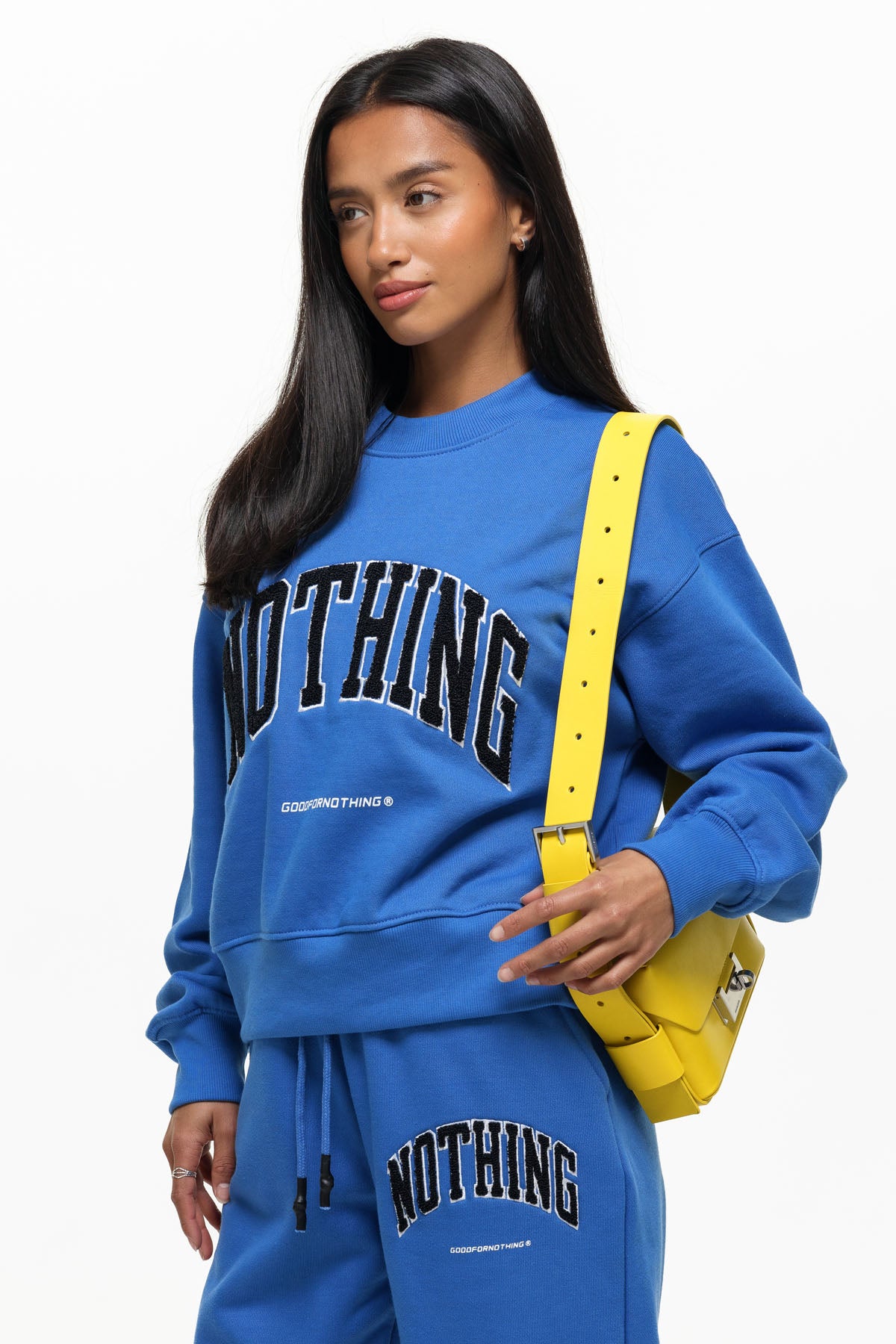 Oversized Varsity Boucle Blue Sweatshirt