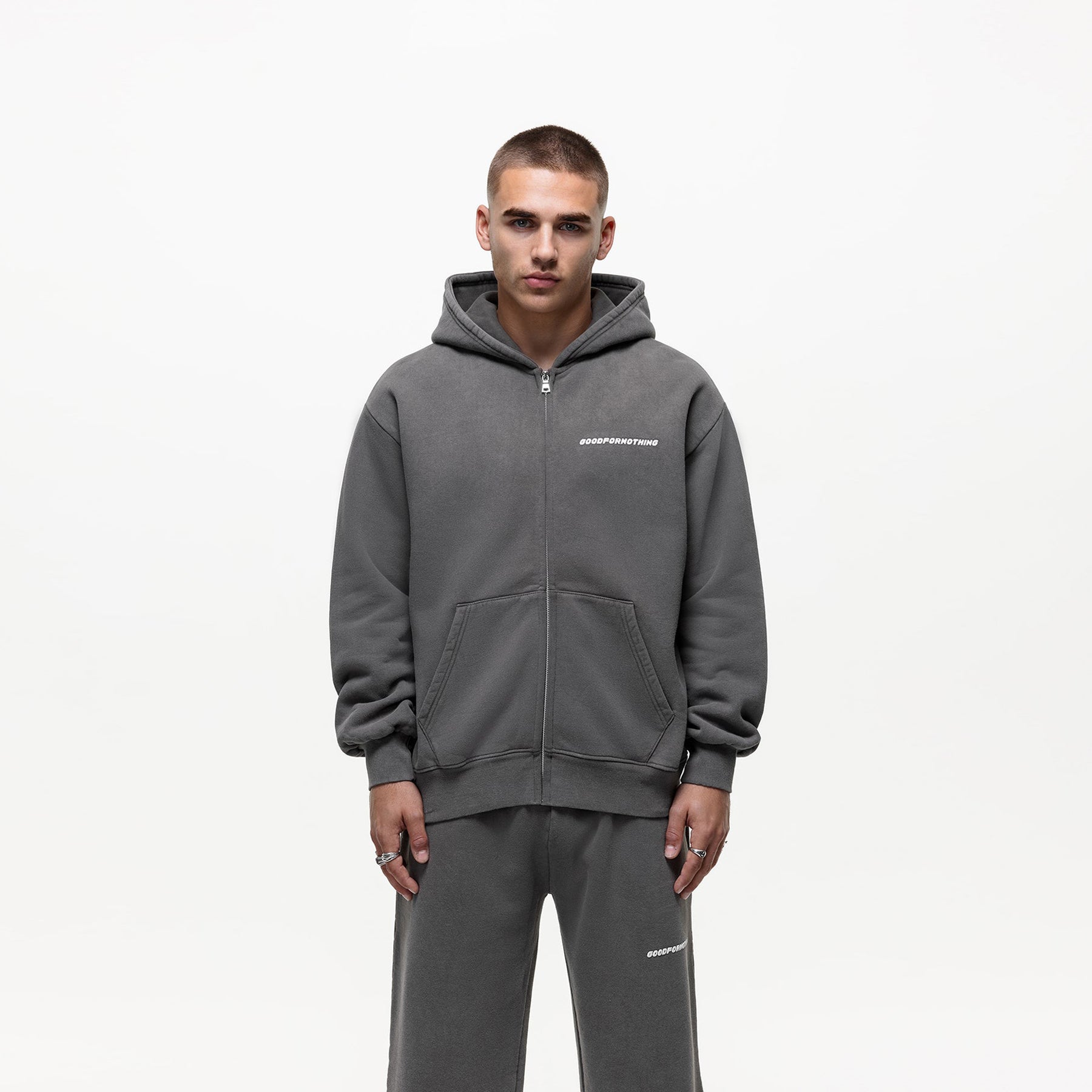 Vintage Washed Grey Zip Hoodie