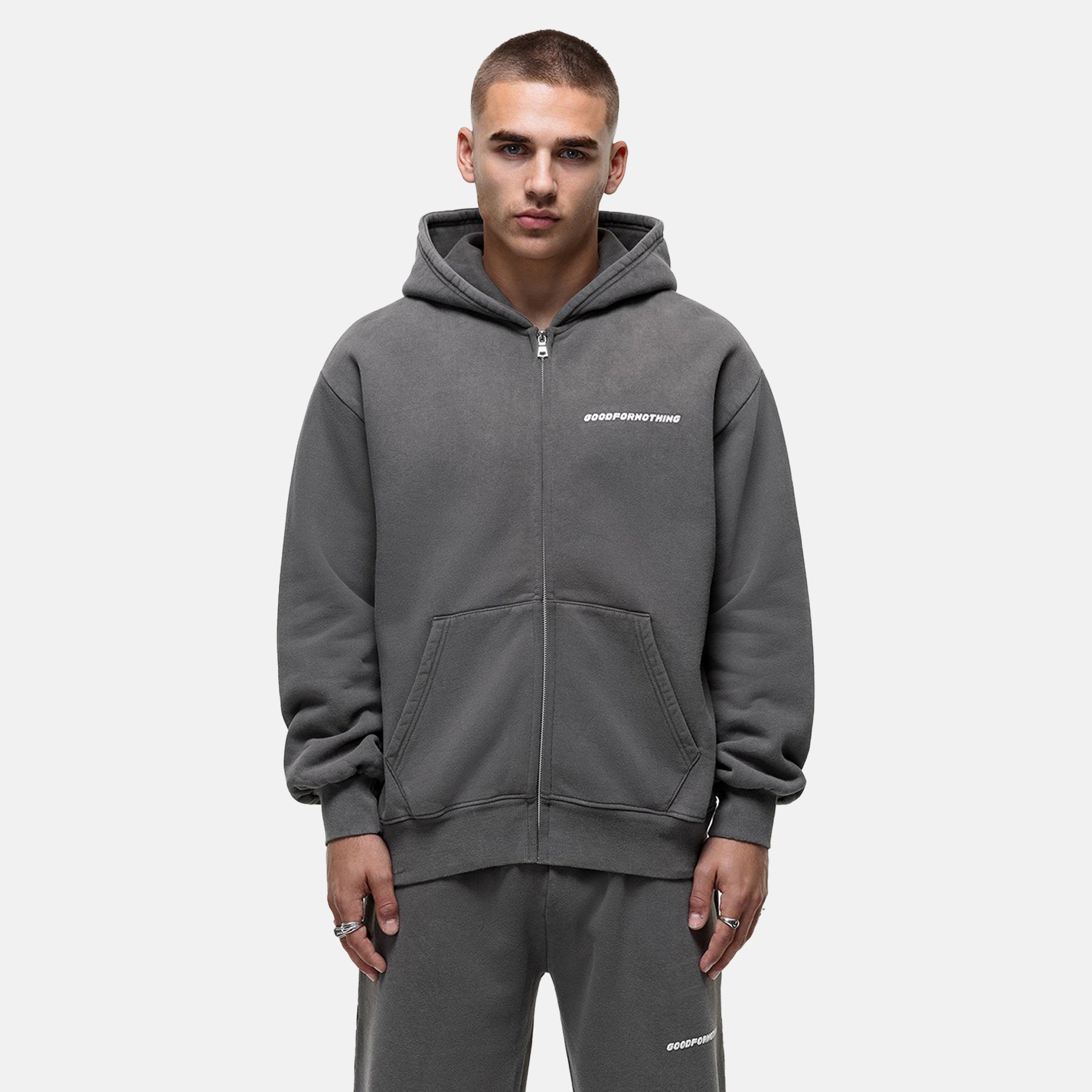 OLDMAN’STAILOR GARMENT DYE ZIP HOODIE Vintage Washed Grey Zip Hoodie – GOODFORNOTHING®