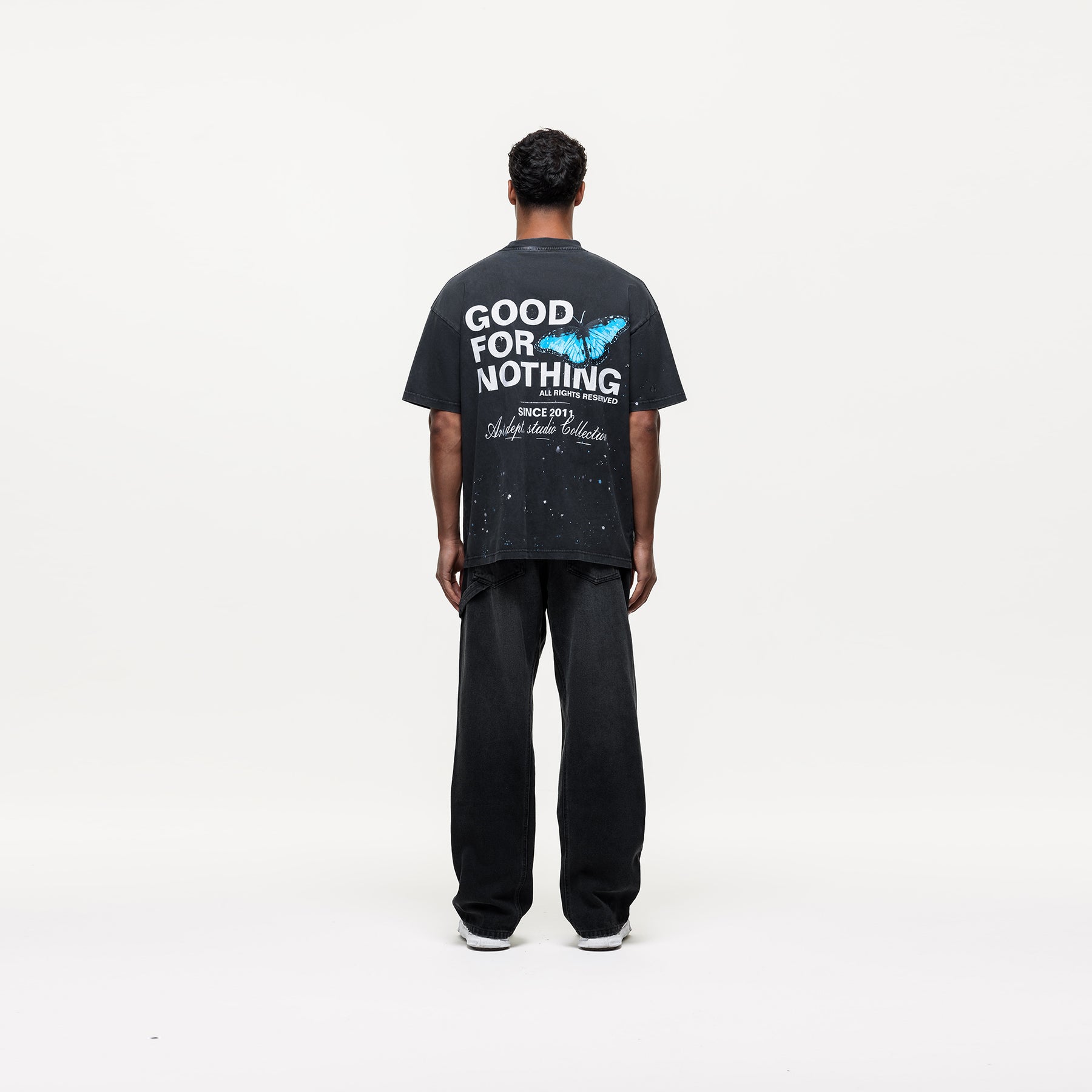 Oversized Studio Butterfly Washed Black T-shirt