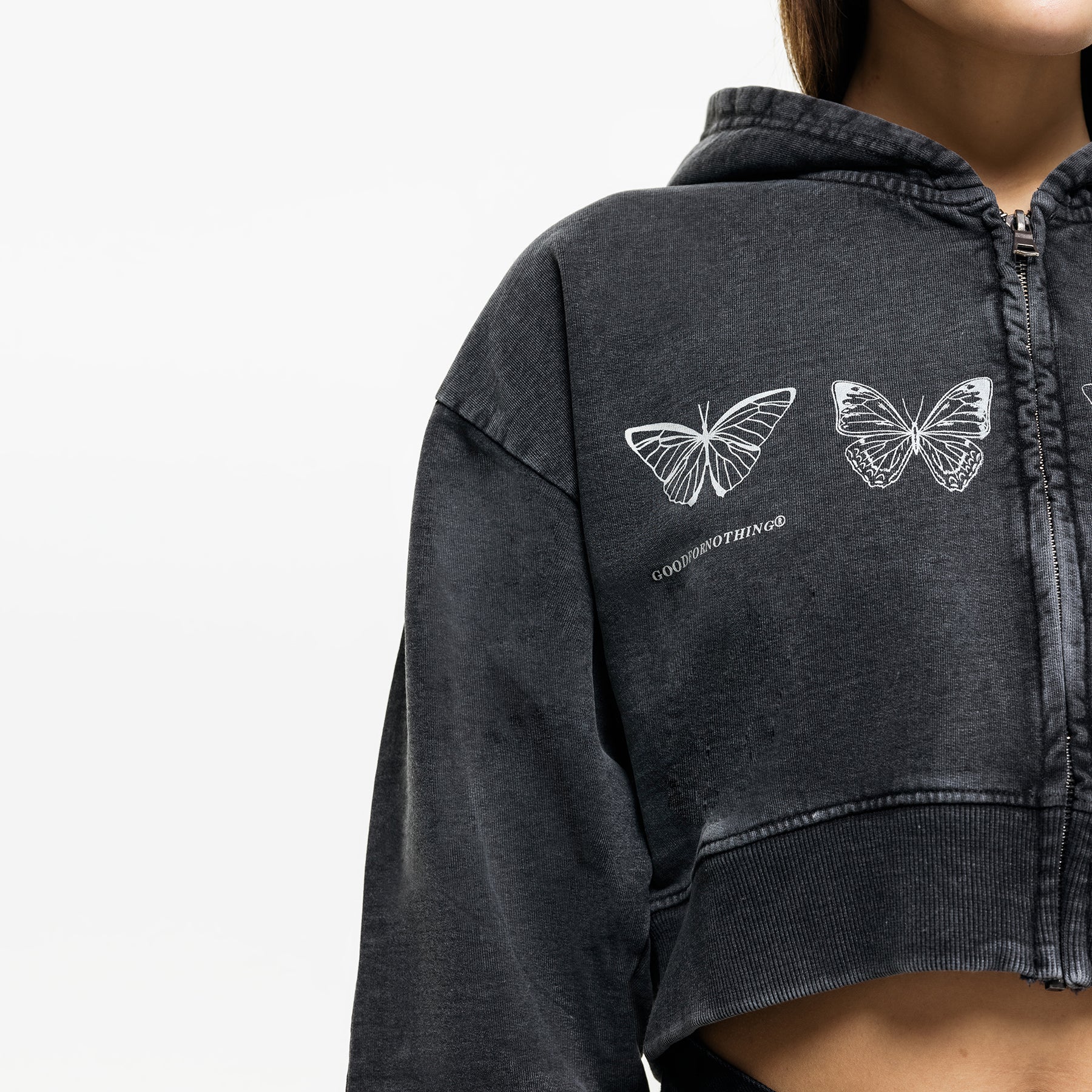 Metamorphosis Washed Black Zip Hoodie (Final Sale)