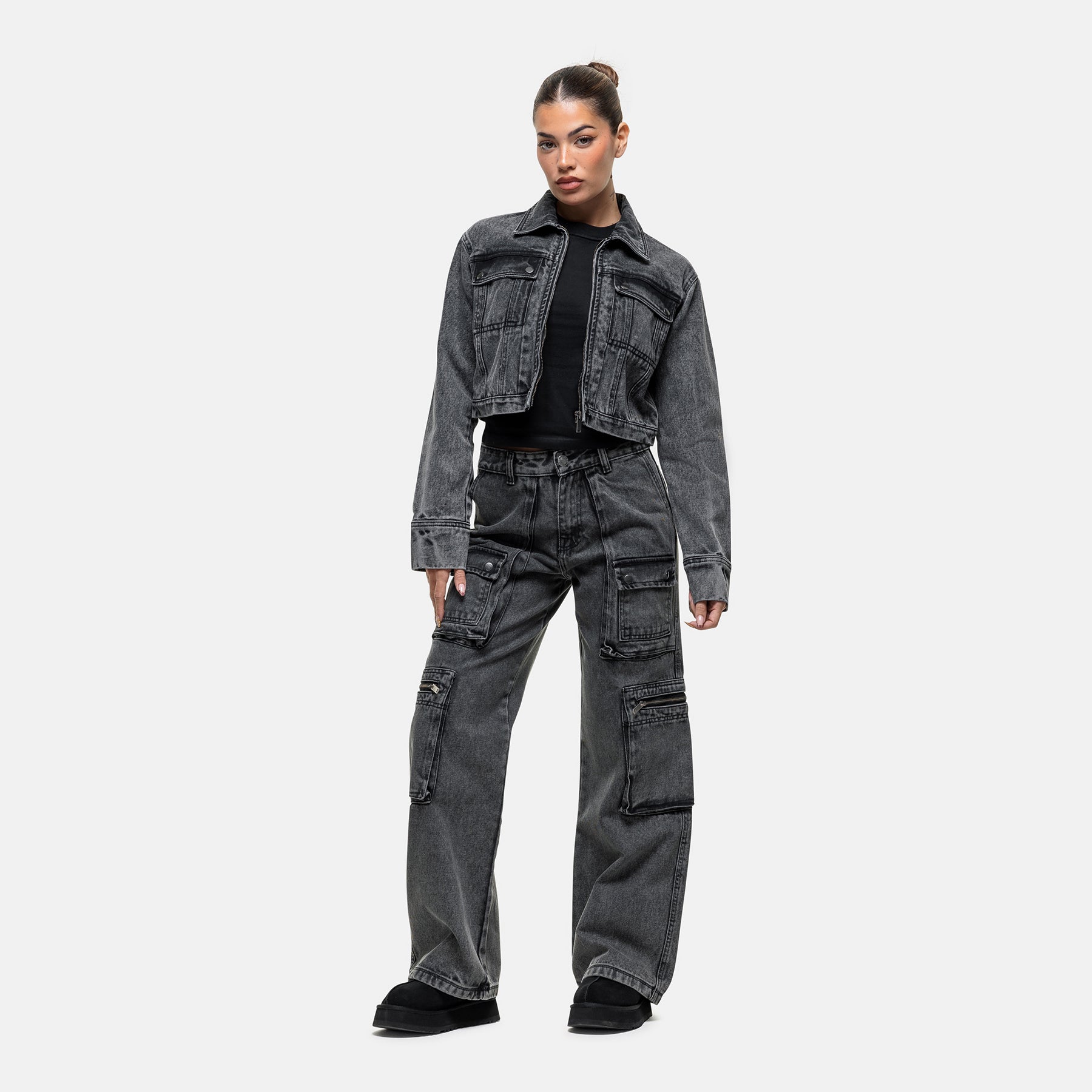 Vintage Grey Industry Cargo Denim Jacket