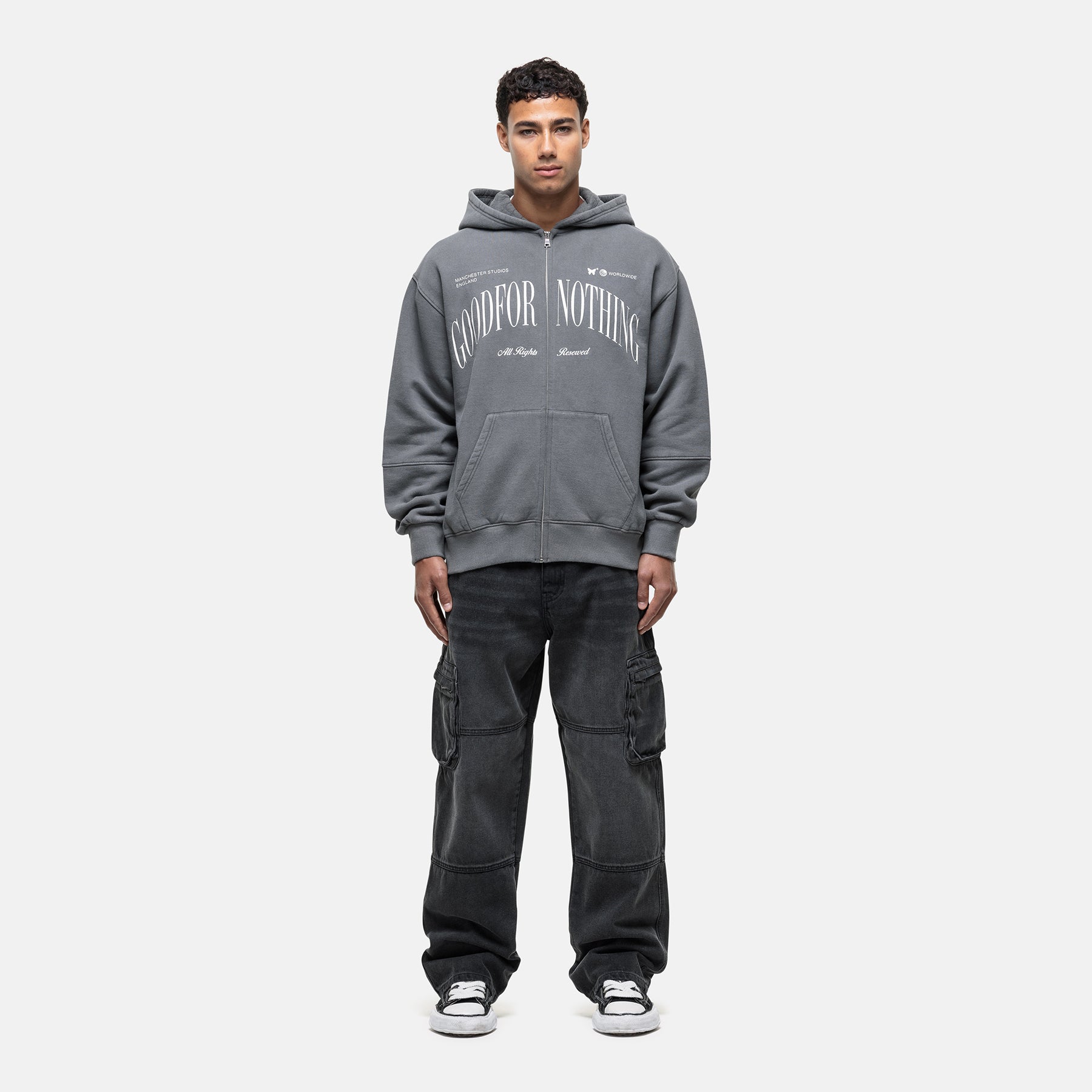 Arch Washed Grey Zip Hoodie
