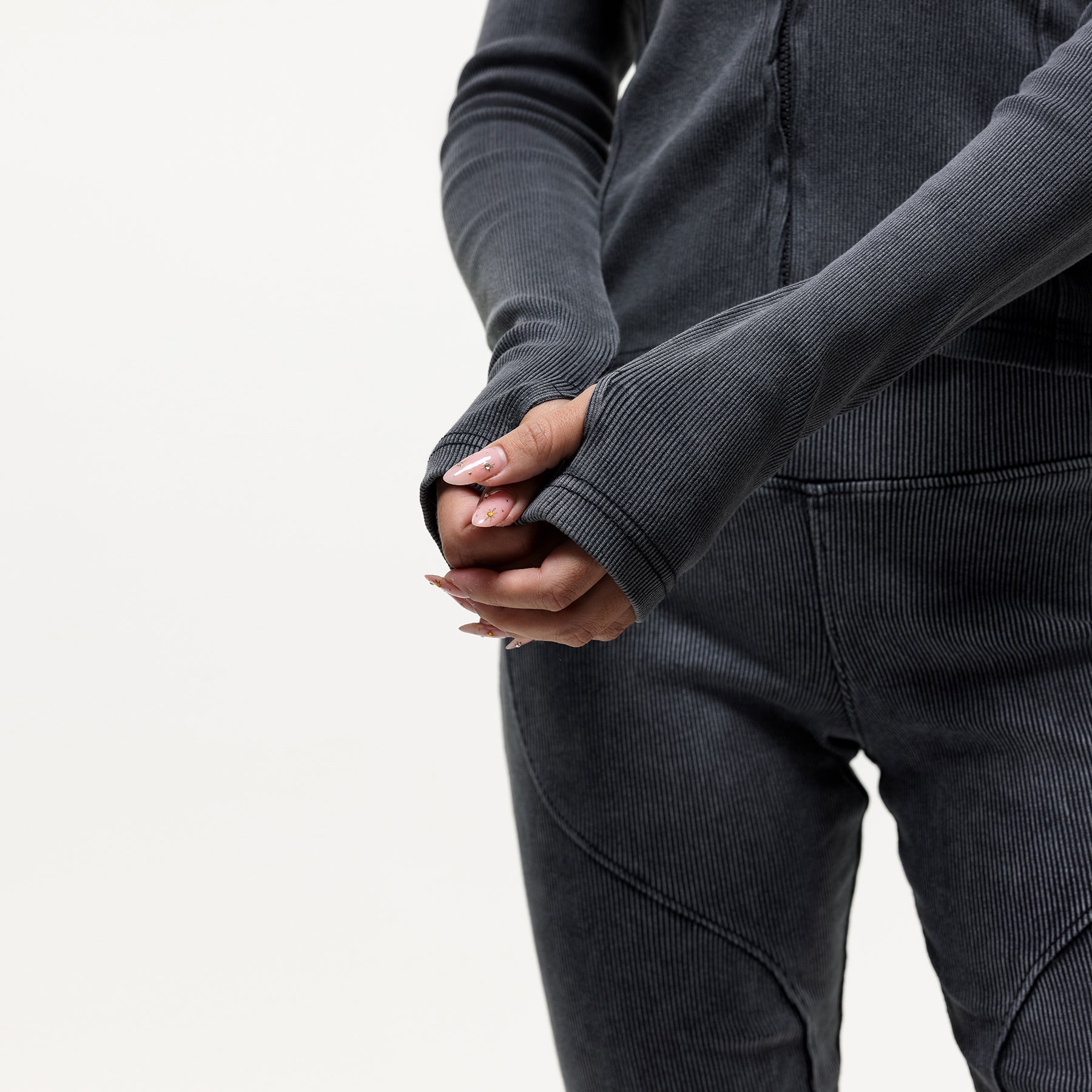 Contour Acid Wash Ribbed Zip Top