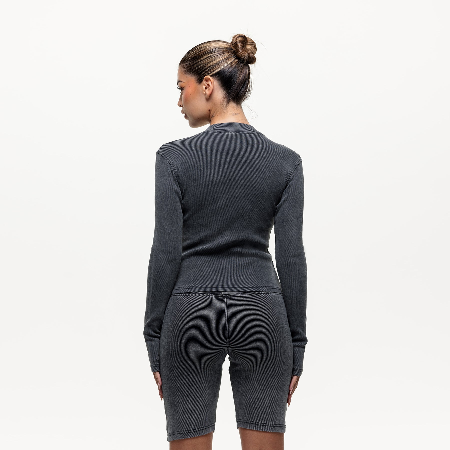 Contour Acid Wash Ribbed Zip Top
