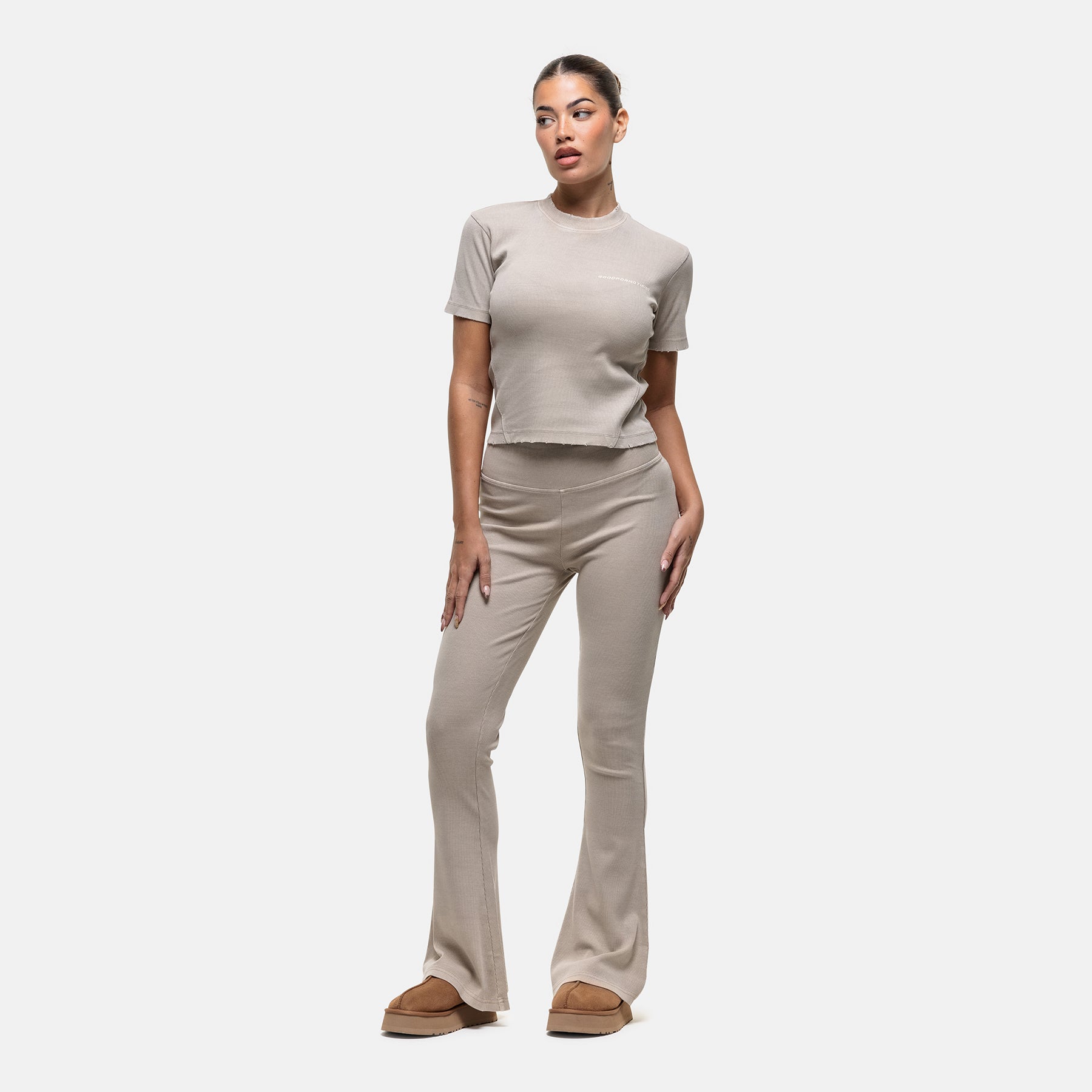Ribbed Stone Flared Leggings