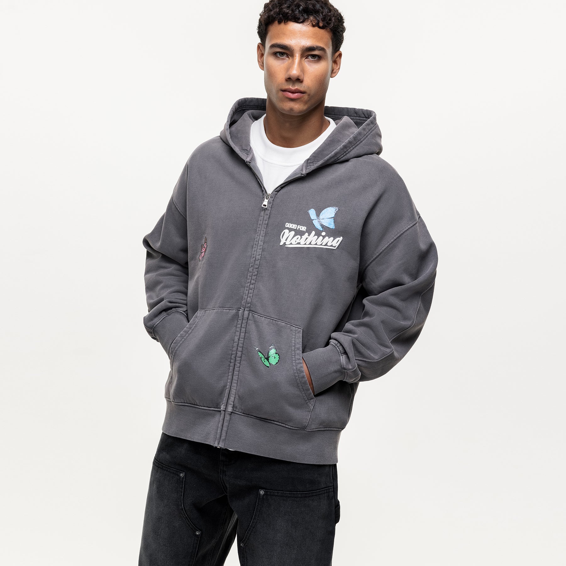 Flight Washed Grey Zip Hoodie – GOODFORNOTHING®