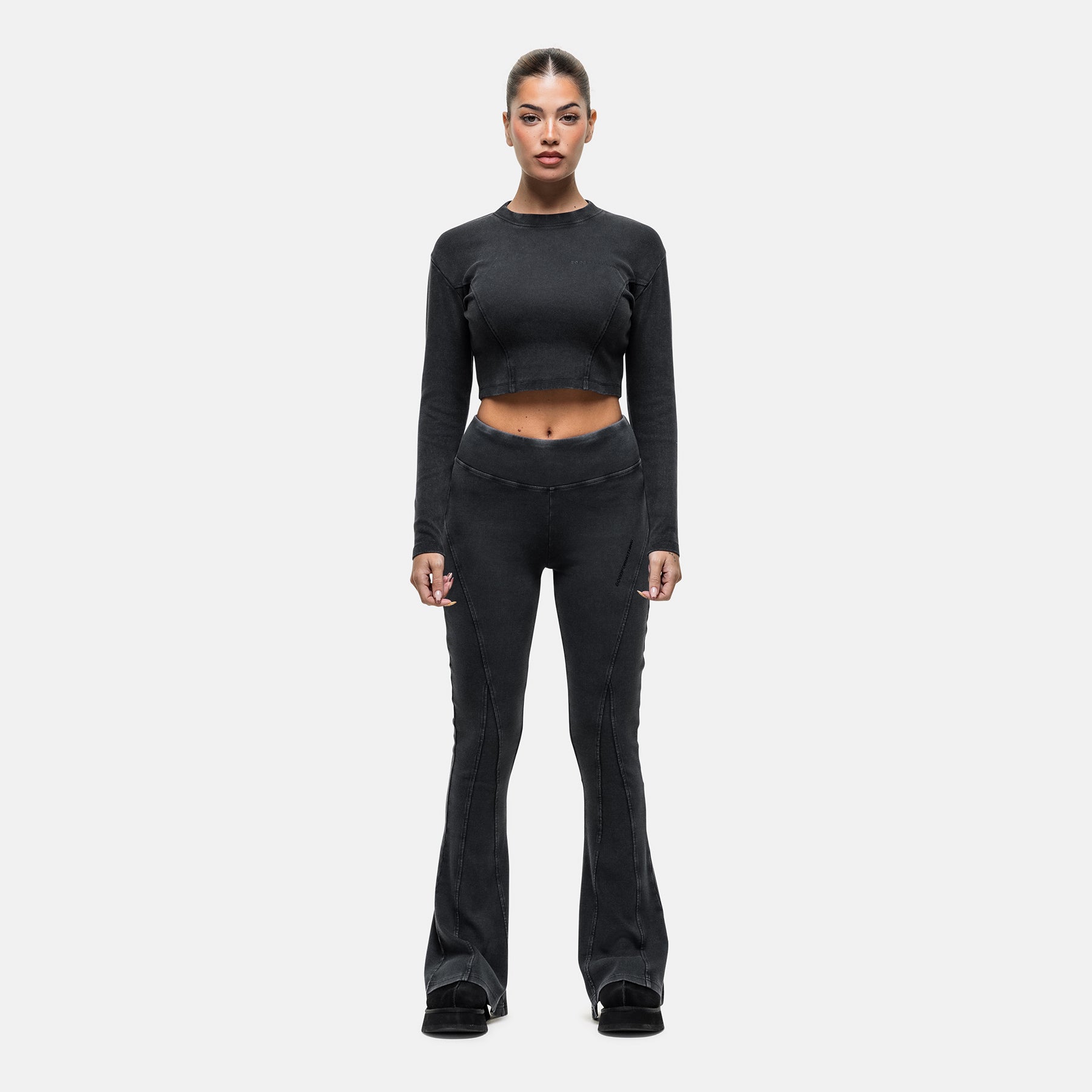 Seam Washed Black Flared Leggings