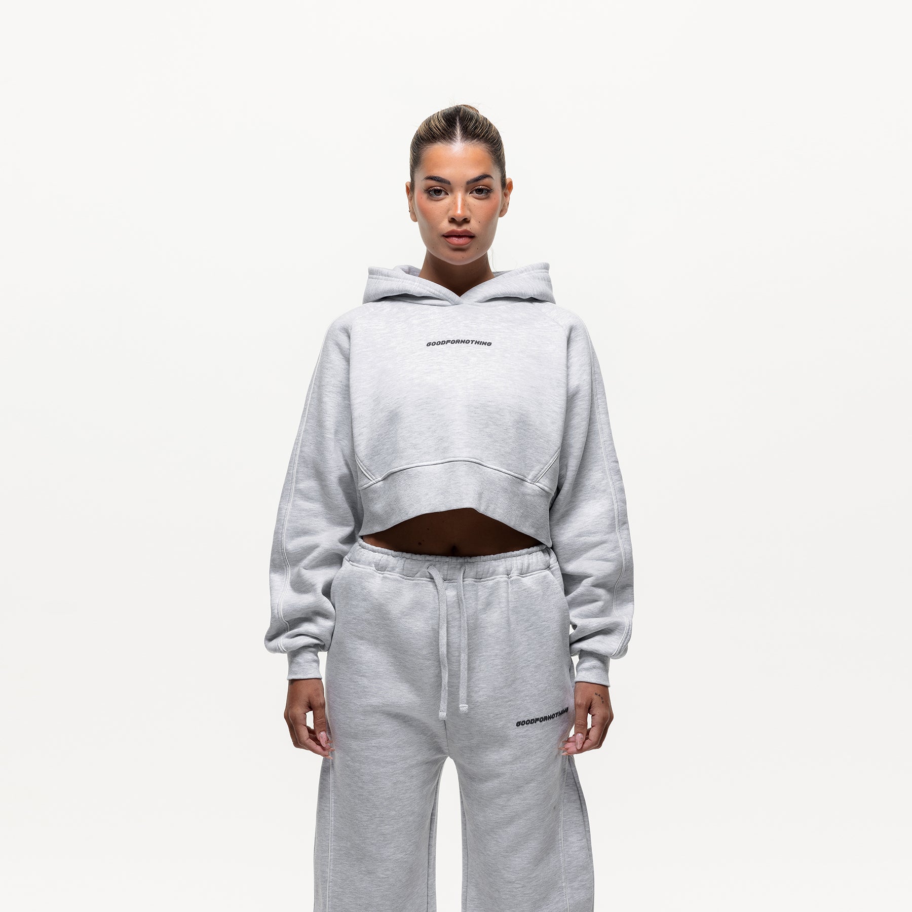 Outline Grey Marl Cropped Hoodie (Final Sale)