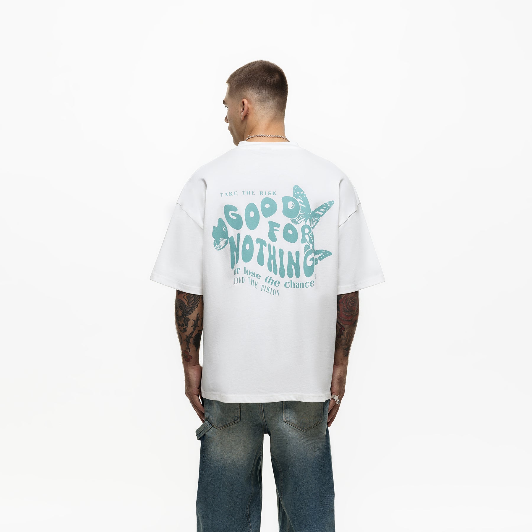 Oversized Stamp Butterfly White T-shirt