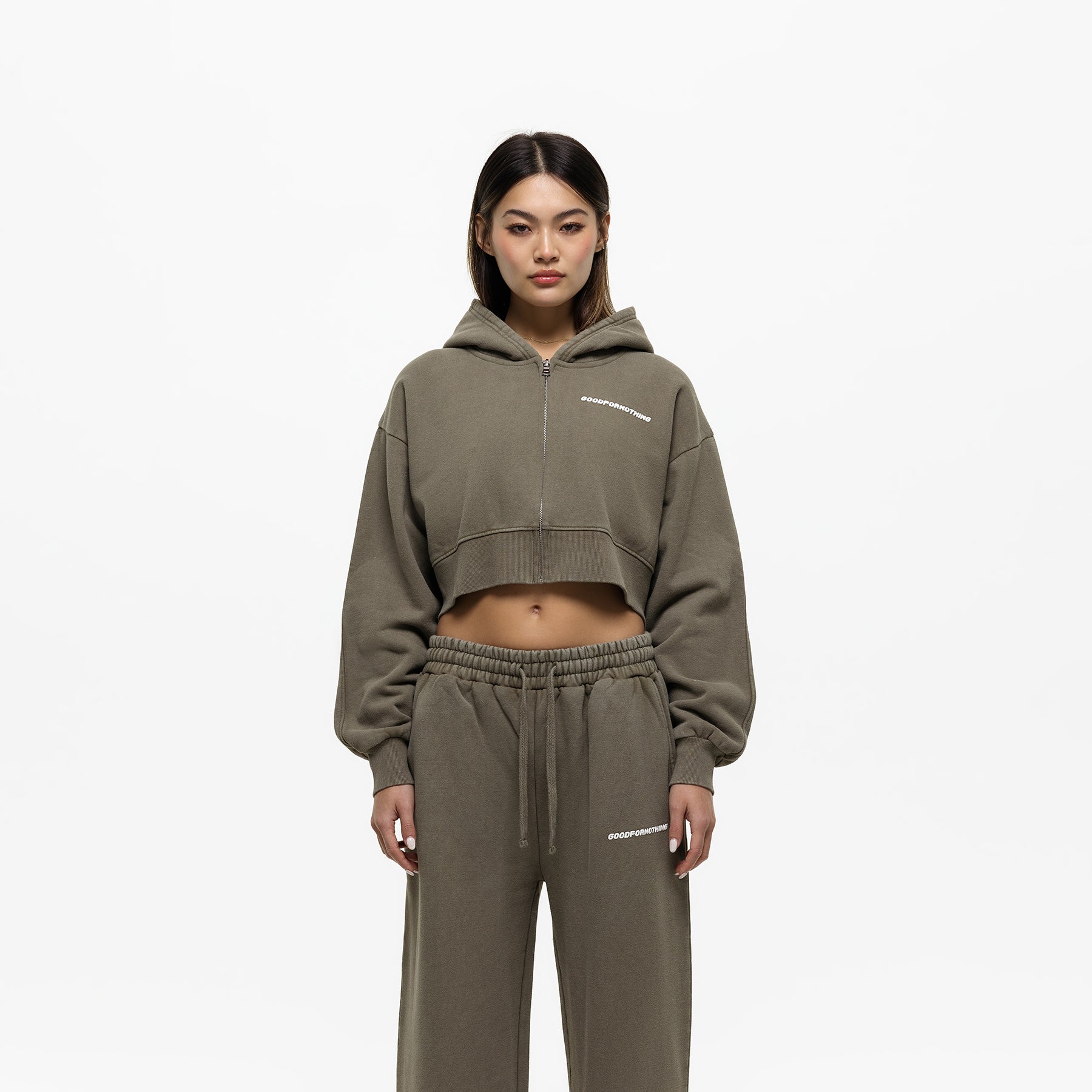Vintage Washed Olive Zip Hoodie (Final Sale)