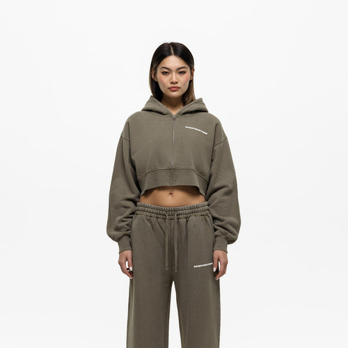 Vintage Washed Olive Zip Hoodie (Final Sale)