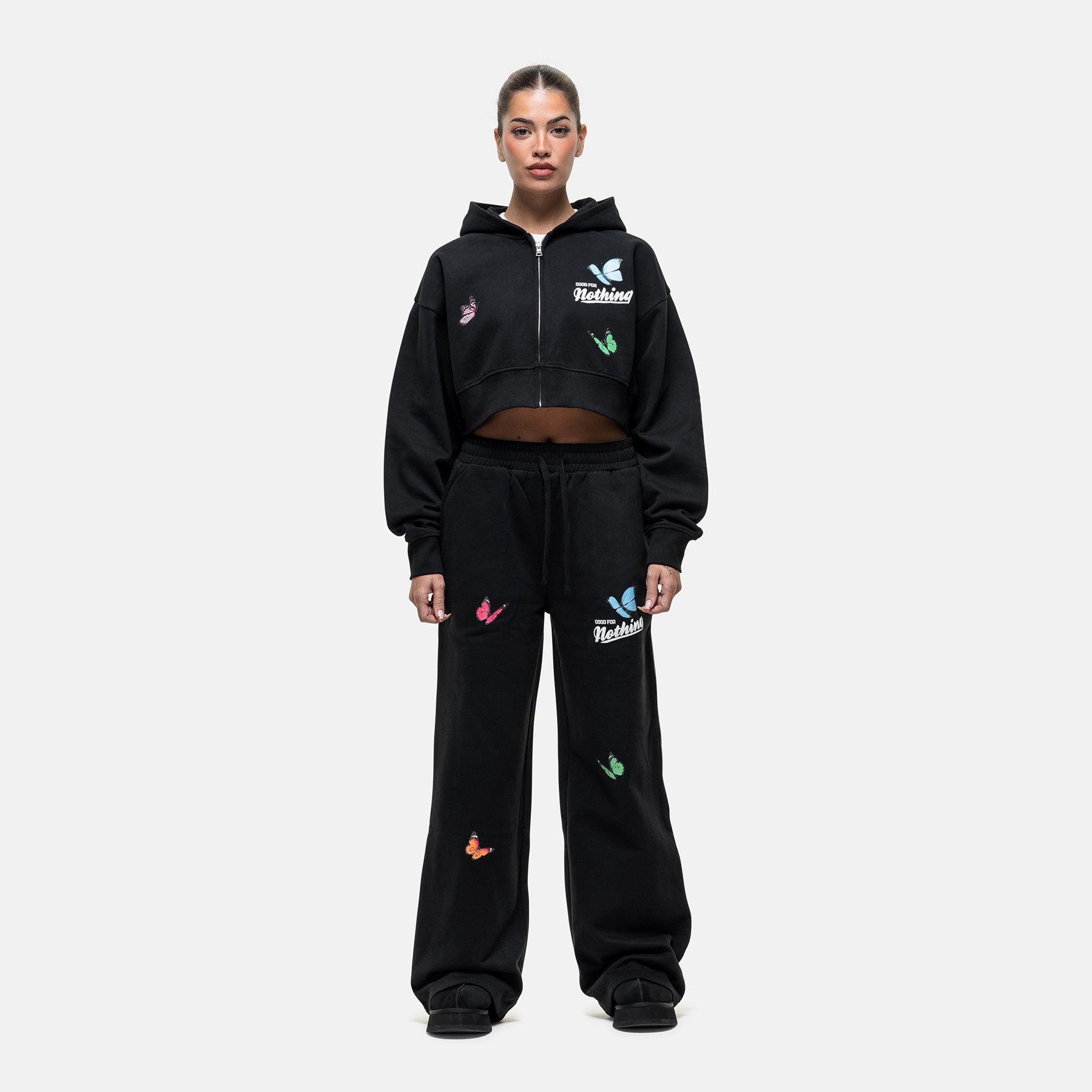 Flight Washed Black Crop Zip Hoodie