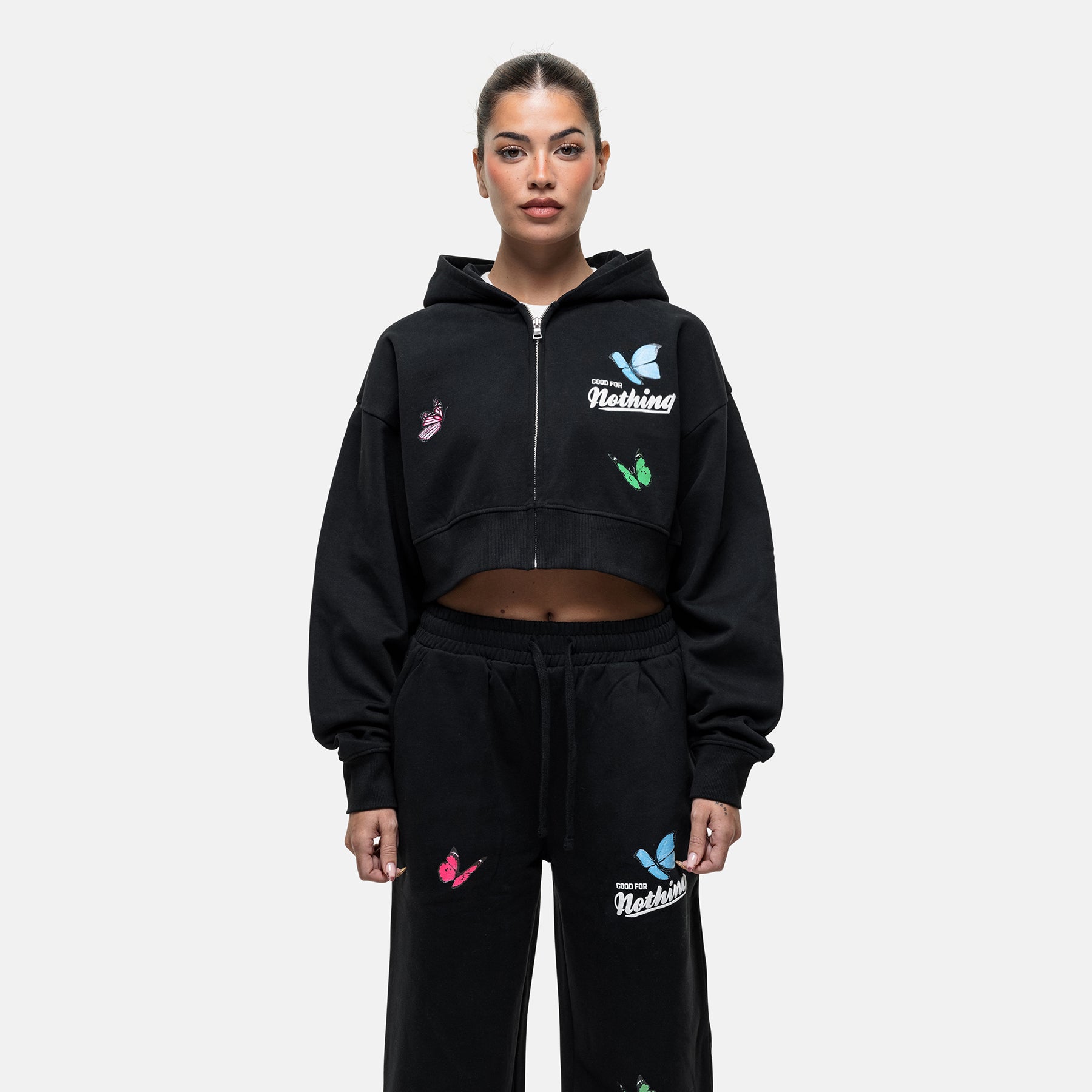 Flight Washed Black Crop Zip Hoodie