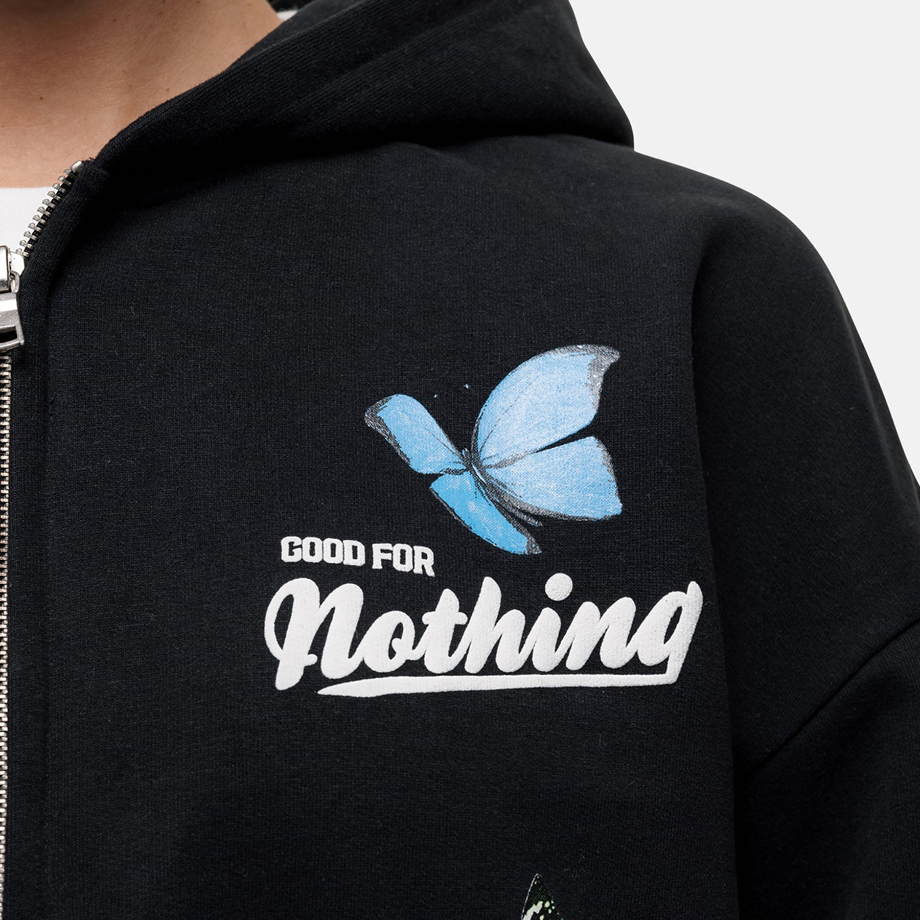 Flight Washed Black Crop Zip Hoodie