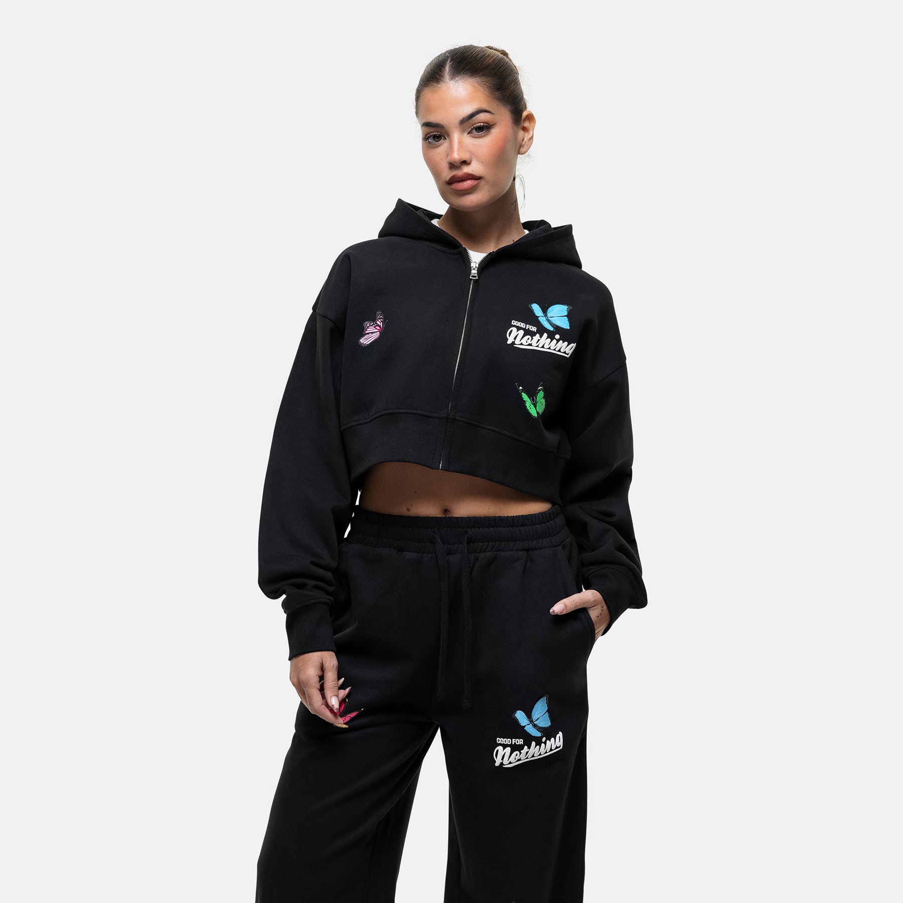 Flight Washed Black Crop Zip Hoodie