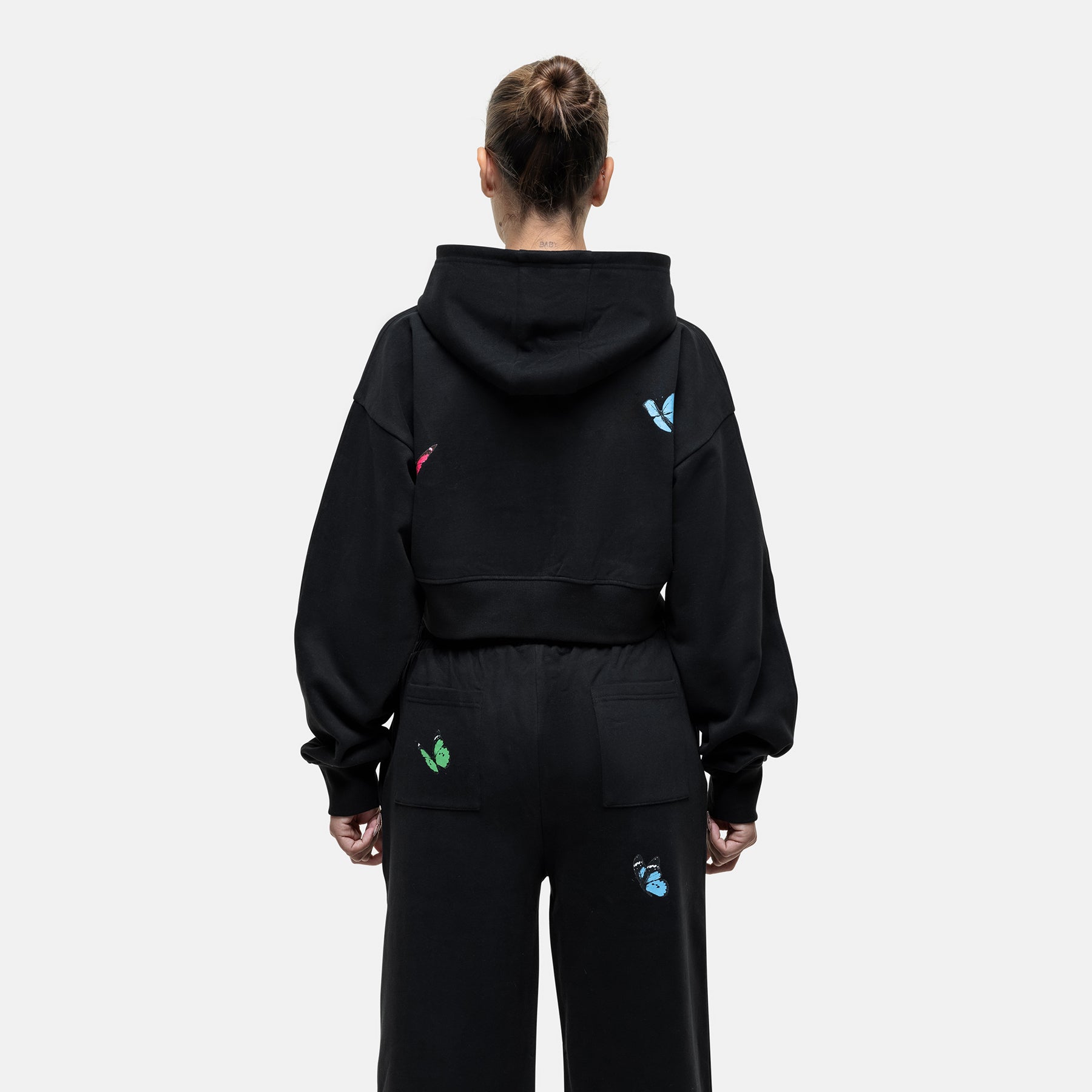 Flight Washed Black Crop Zip Hoodie
