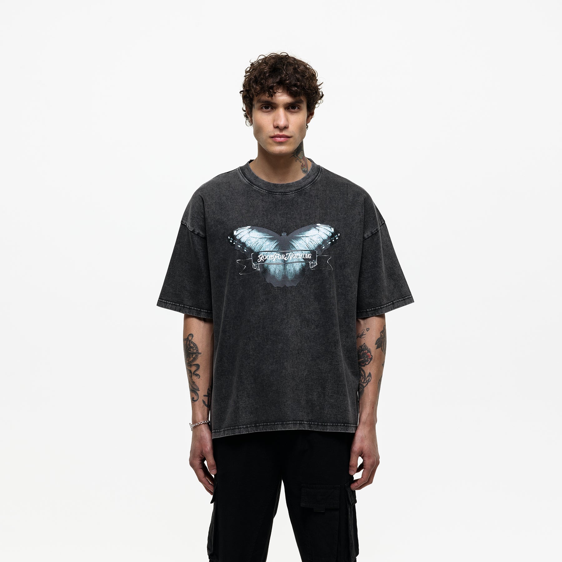 Oversized Papillon Washed Black T-shirt