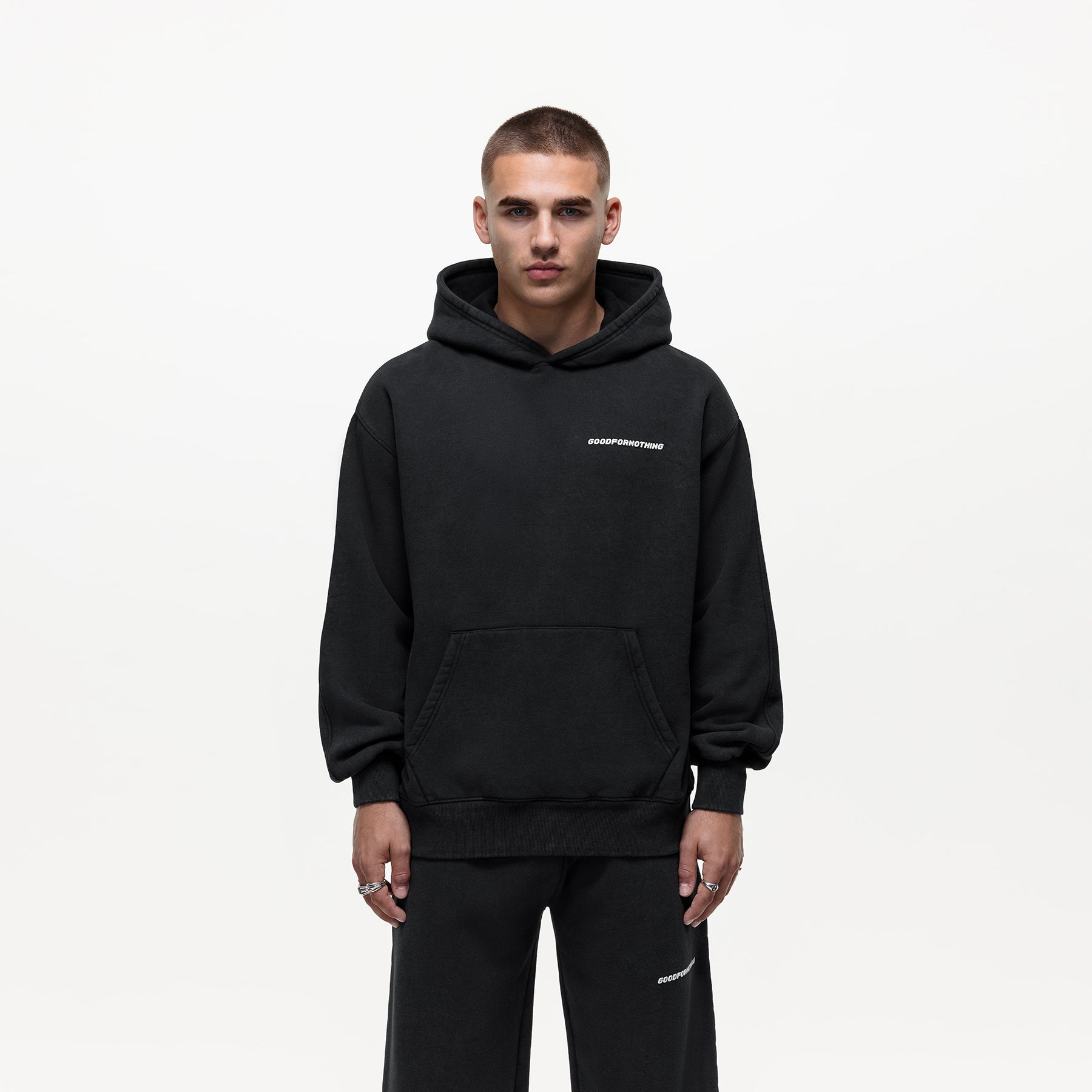 Vintage Washed Jet Black Hoodie