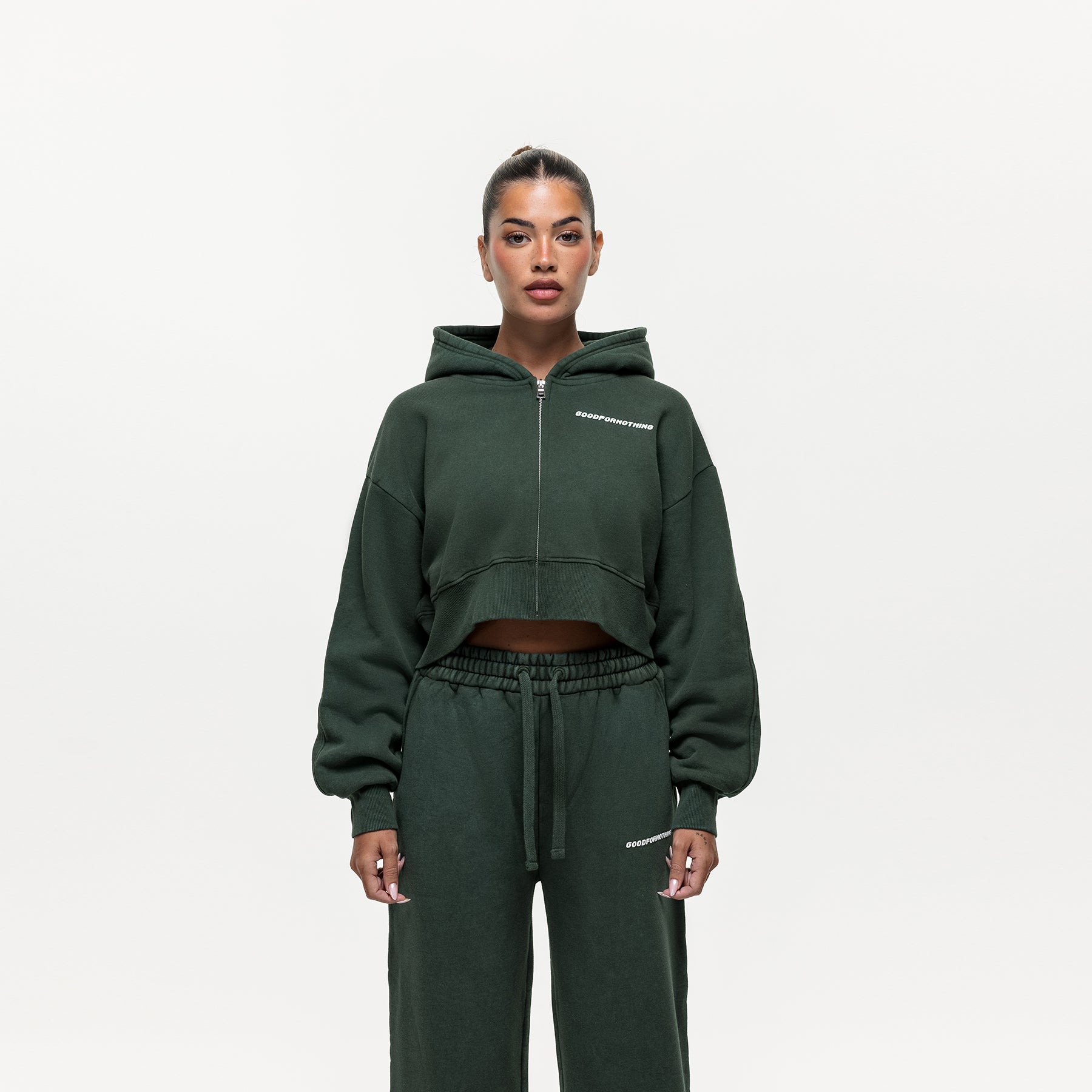 Vintage Washed Dark Green Zip Hoodie