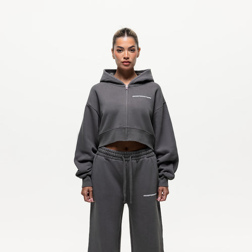 Vintage Washed Grey Zip Hoodie