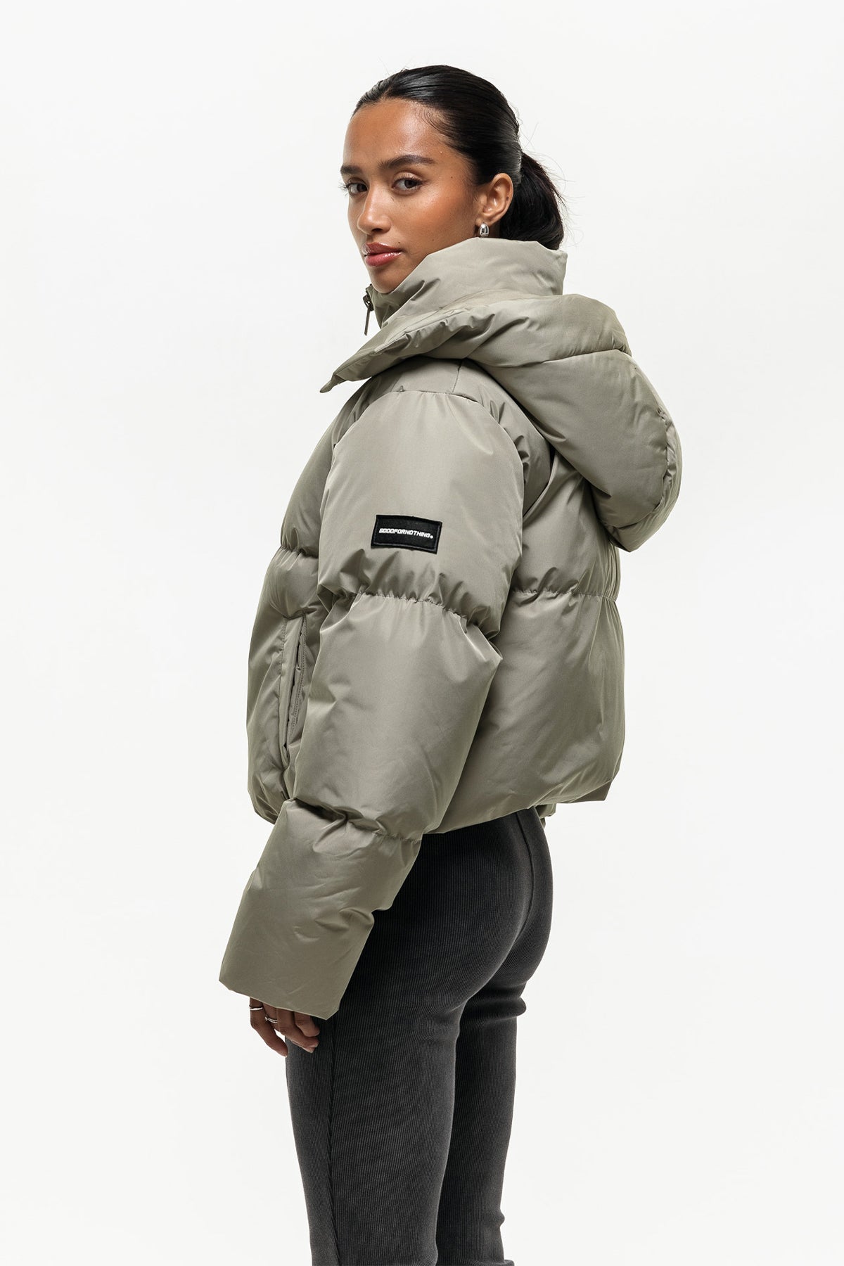 Luxe Sage Green Cropped Puffer Jacket