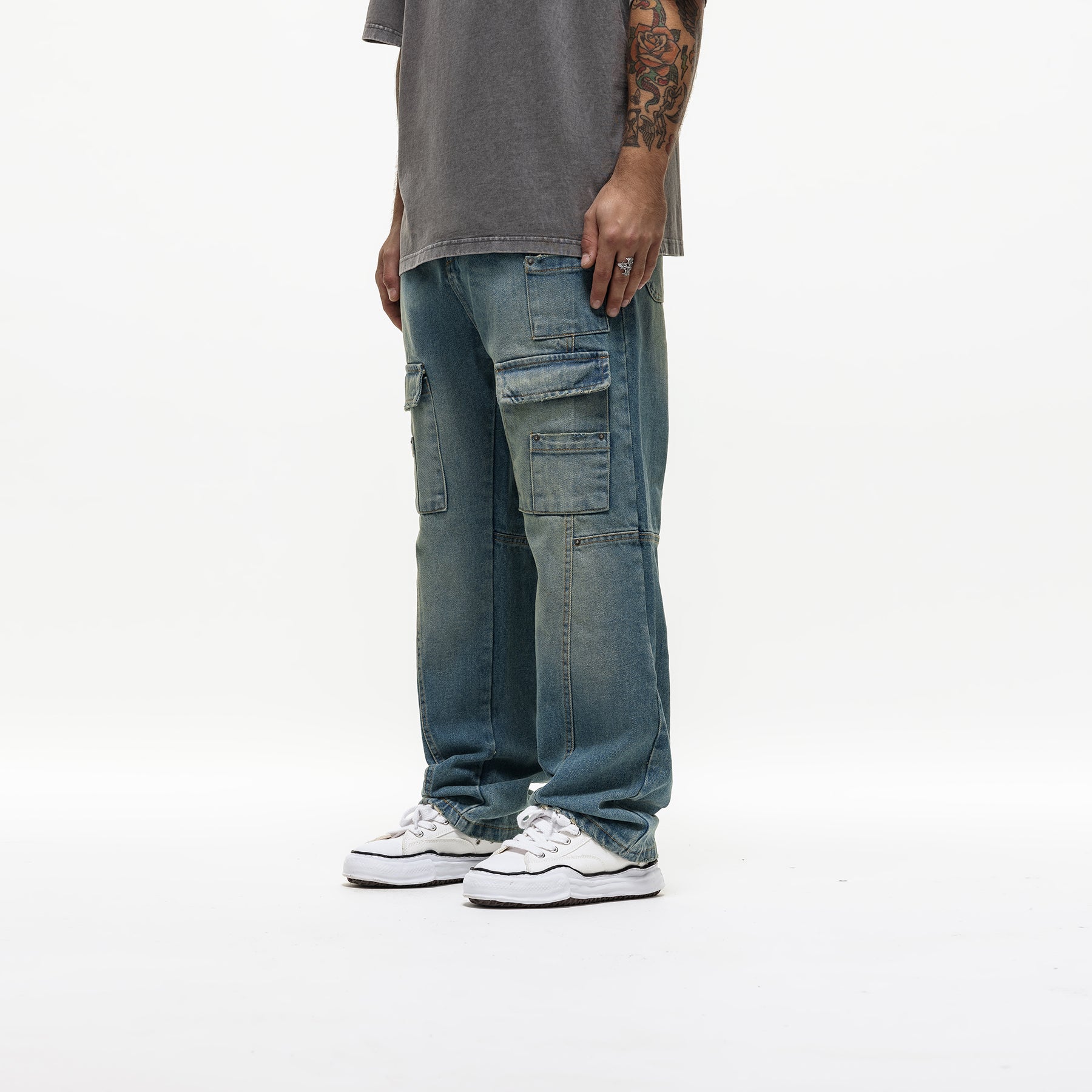 Heavy Utility Washed Blue Denim Jeans Final Sale