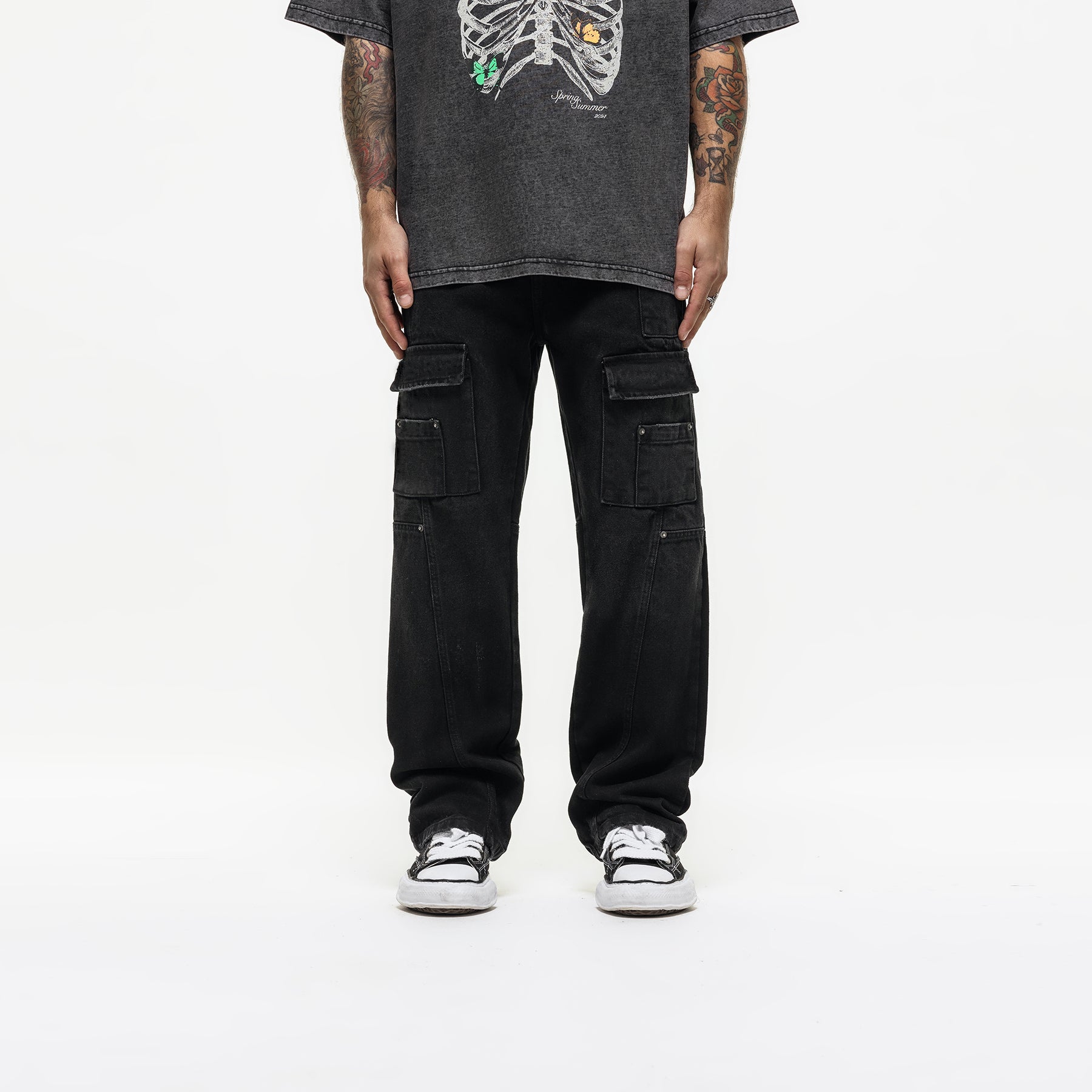 Heavy Utility Washed Black Denim Jeans