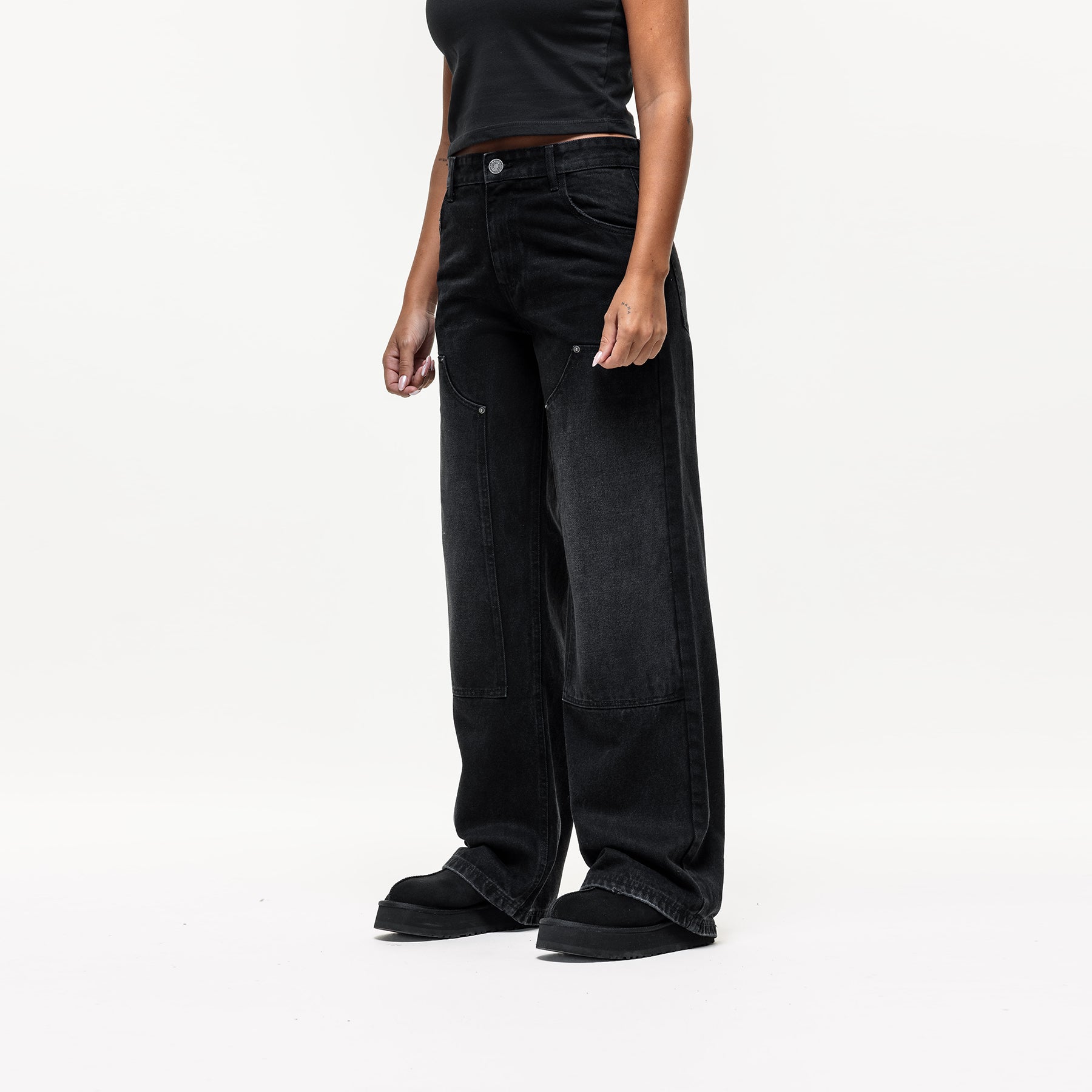 Washed Carpenter Black Baggy Denim Jean
