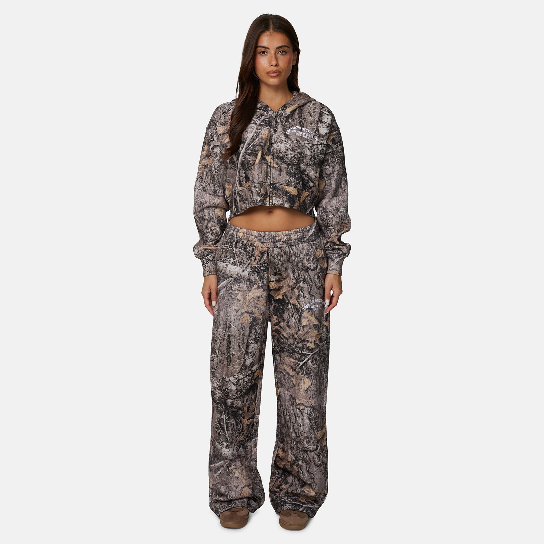 Woodland Camo Brown Crop Zip Hoodie