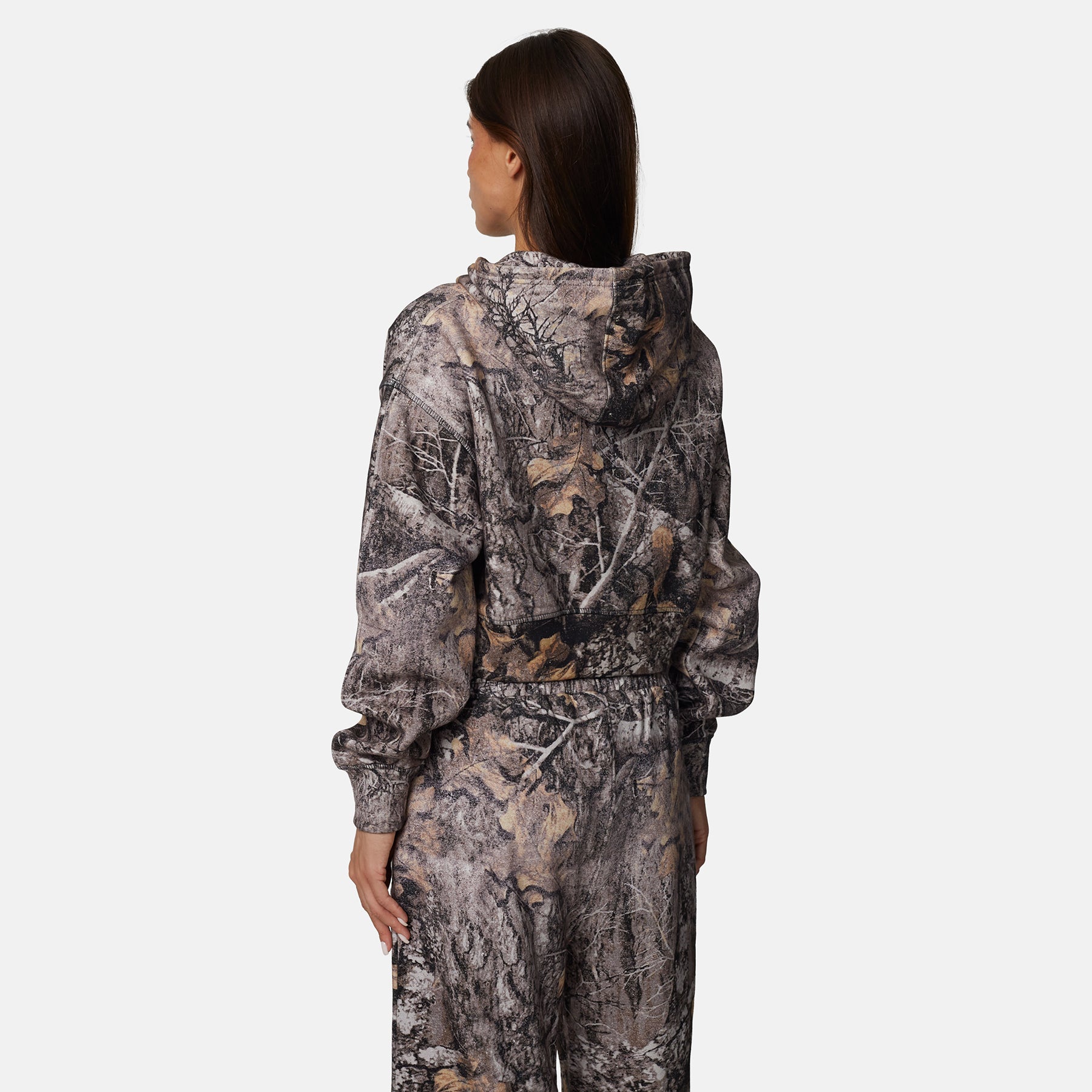 Woodland Camo Brown Crop Zip Hoodie