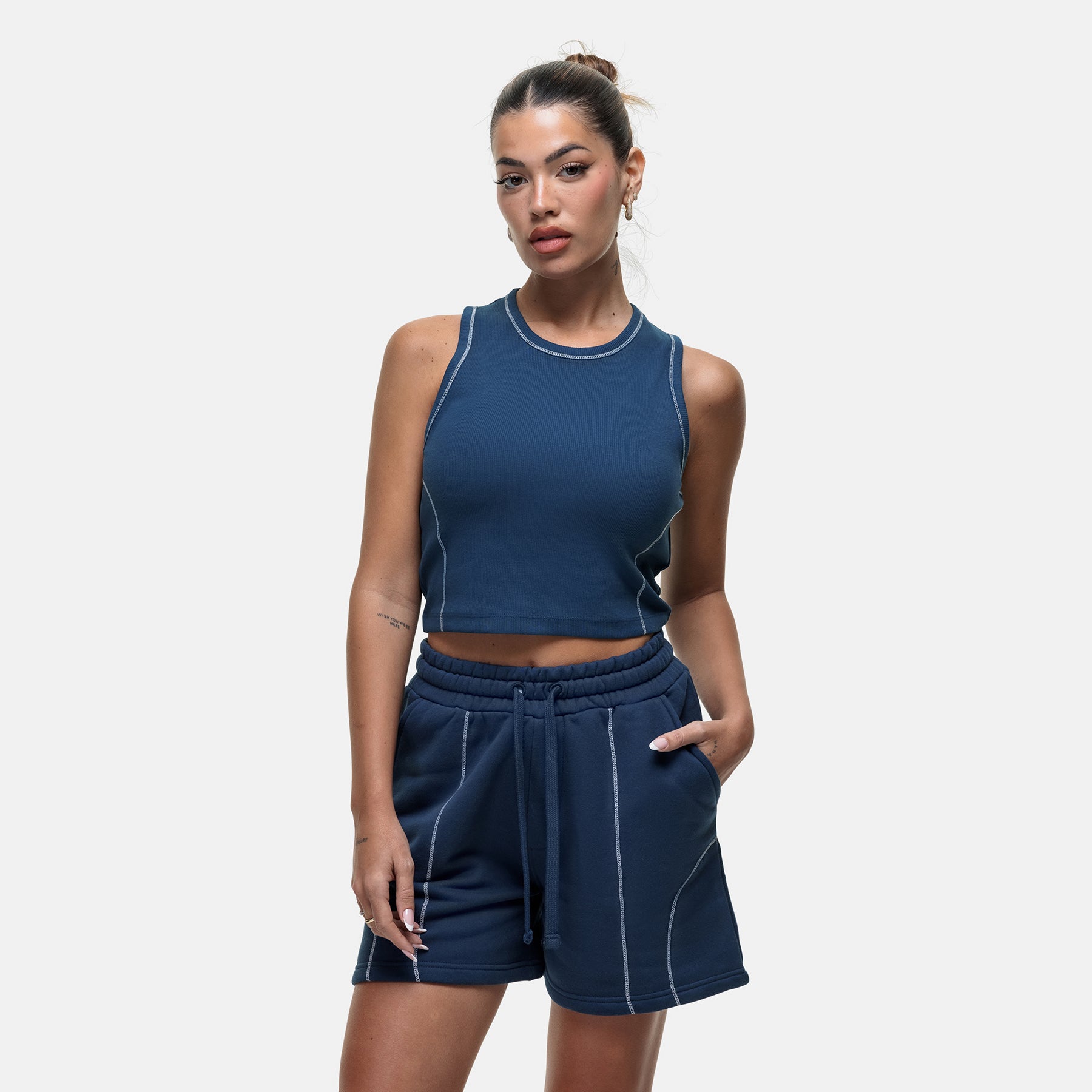Overlock Washed Blue Shorts