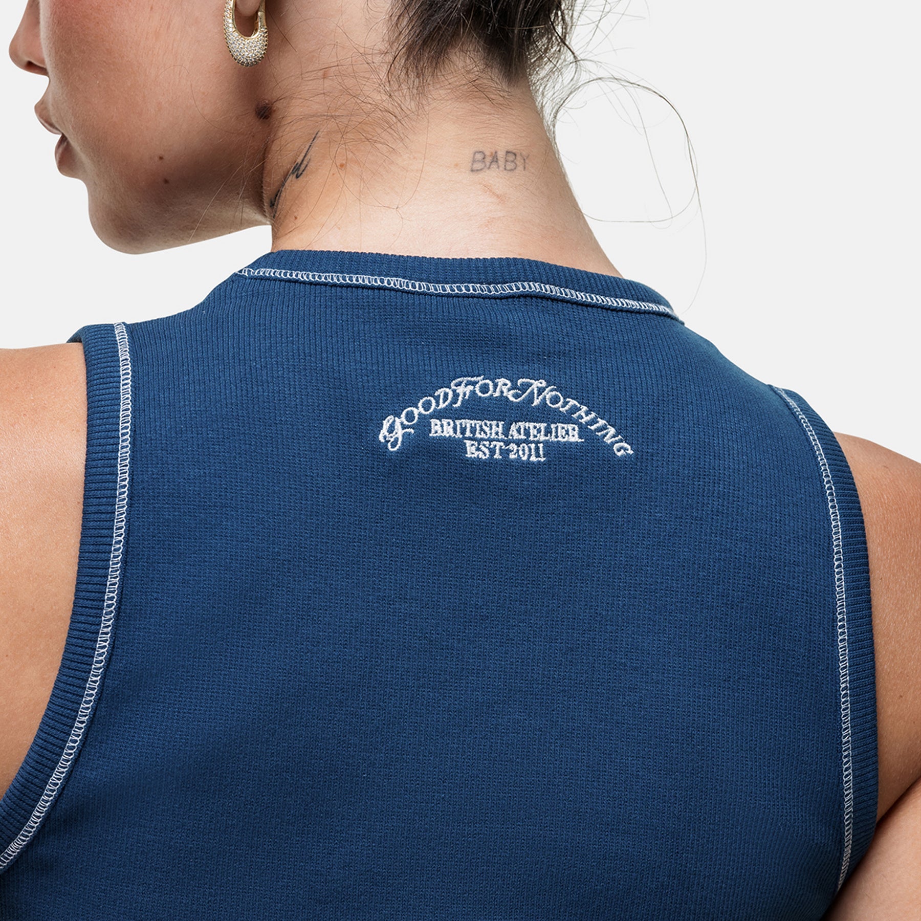 Overlock Washed Blue Vest Top