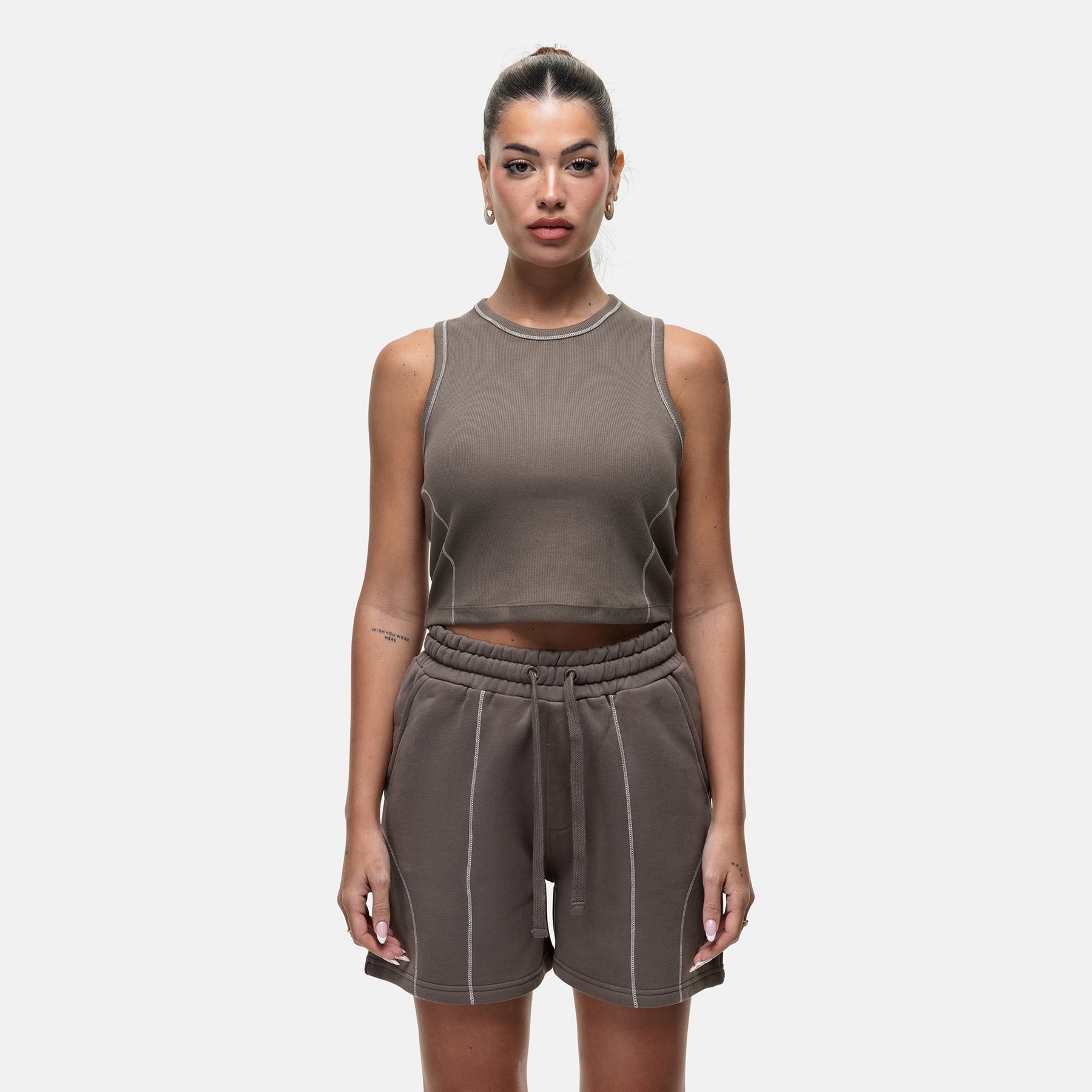 Overlock Washed Taupe Vest Top
