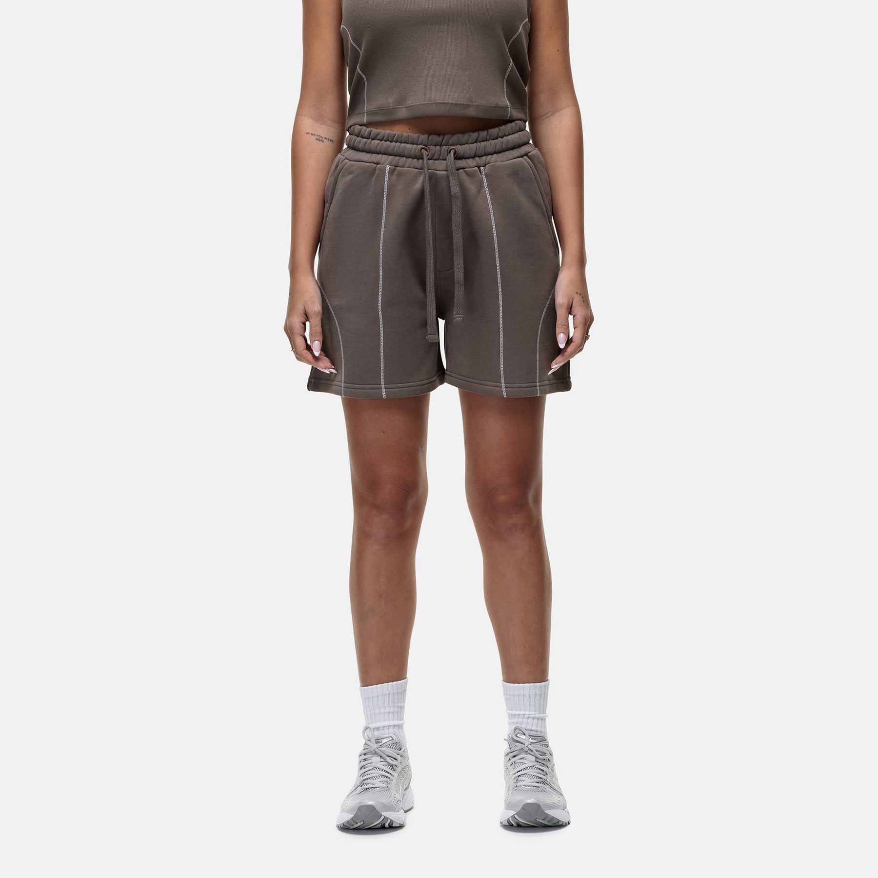 Overlock Washed Taupe Shorts
