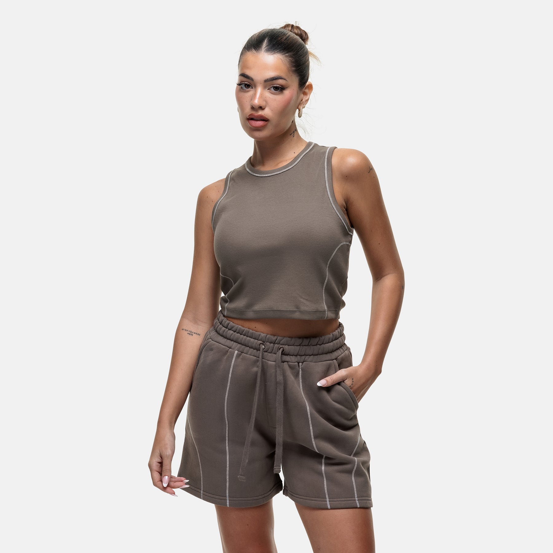Overlock Washed Taupe Shorts