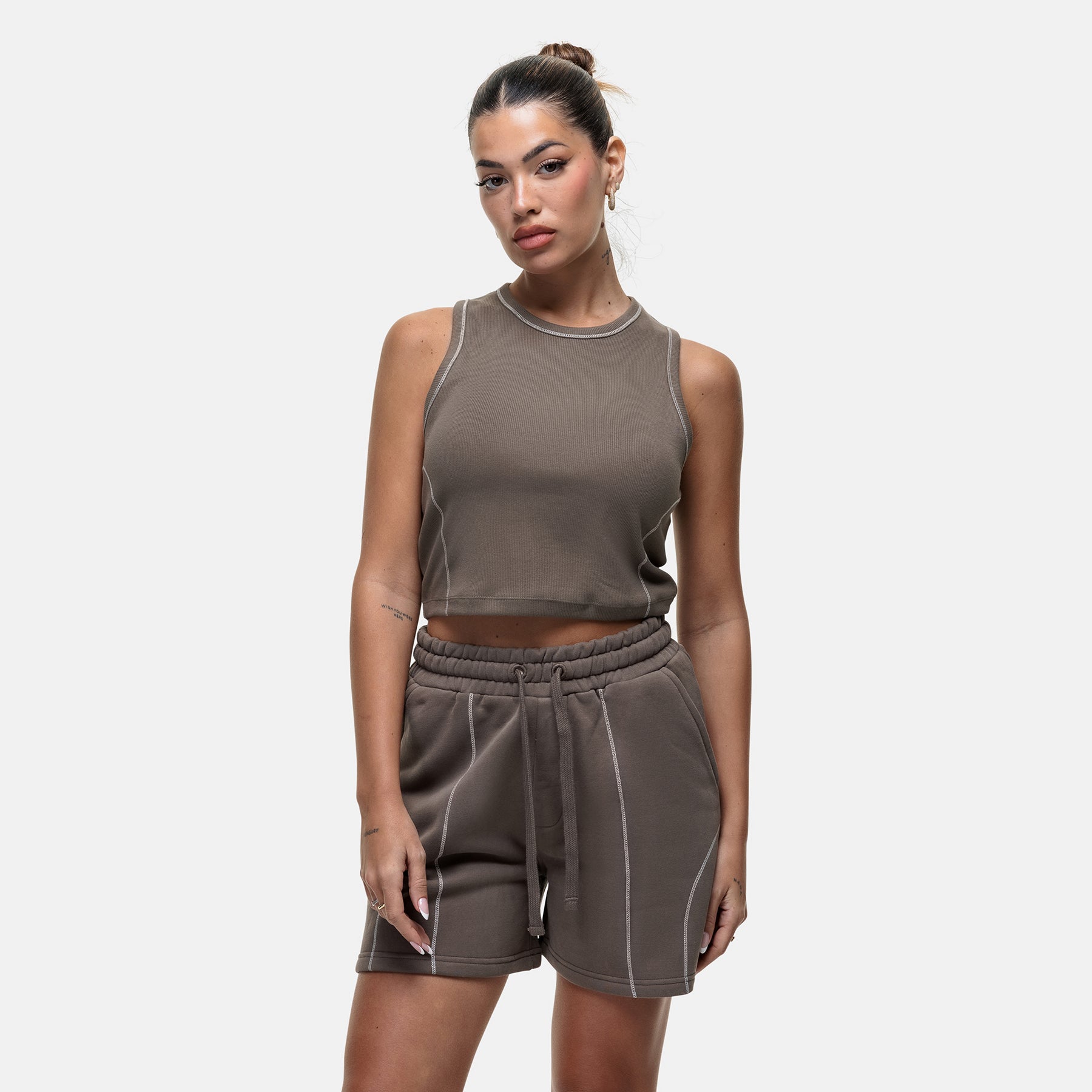 Overlock Washed Taupe Vest Top
