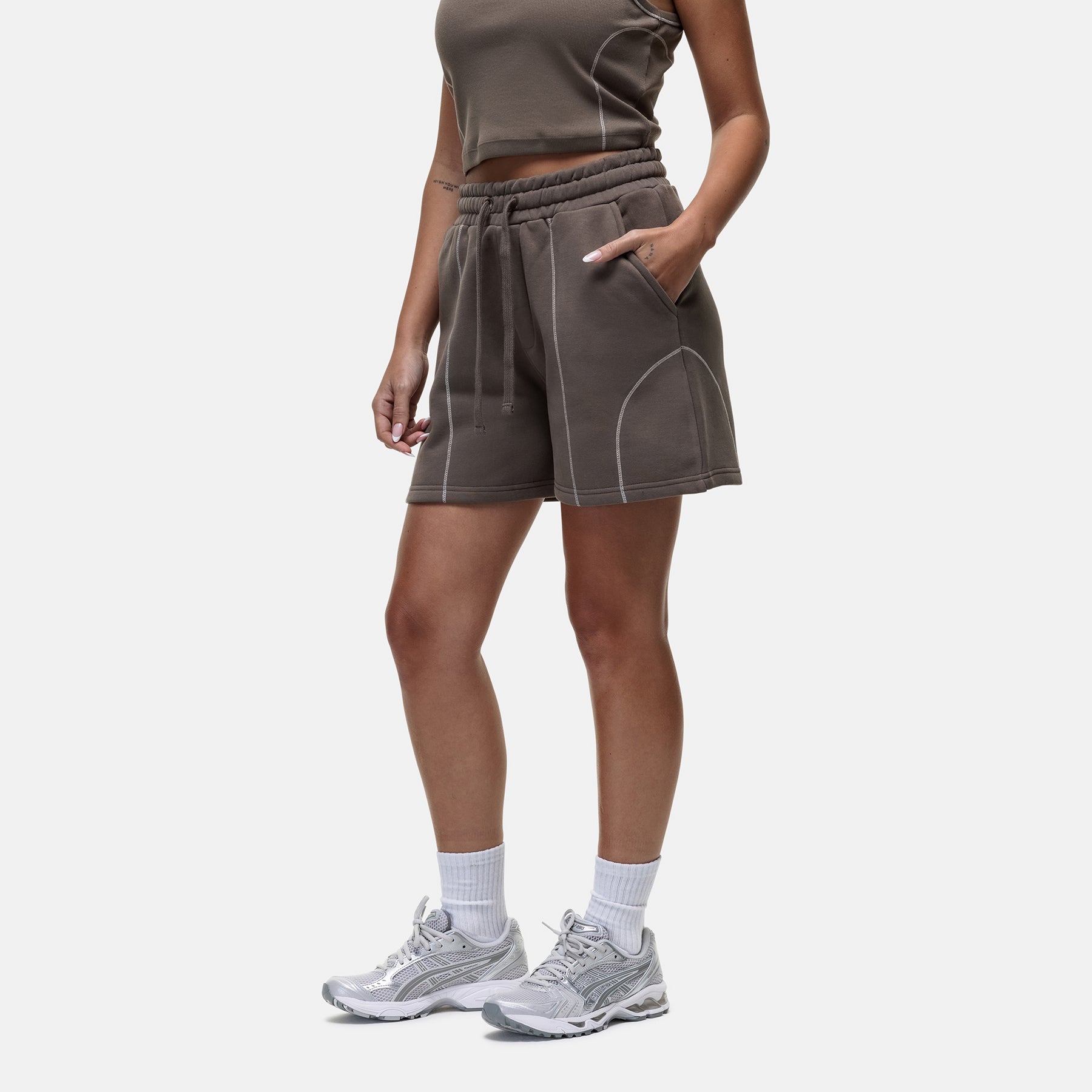 Overlock Washed Taupe Shorts