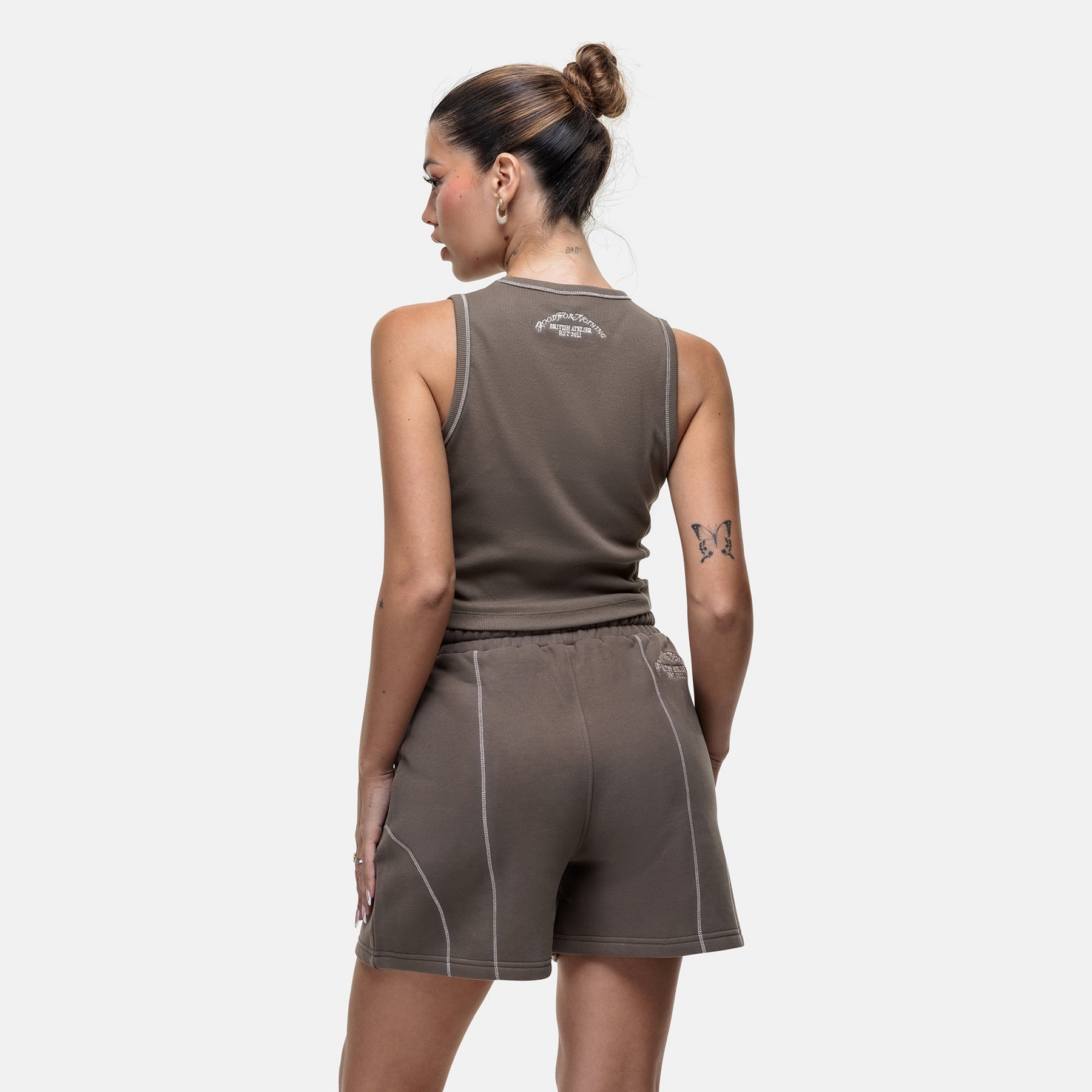 Overlock Washed Taupe Vest Top