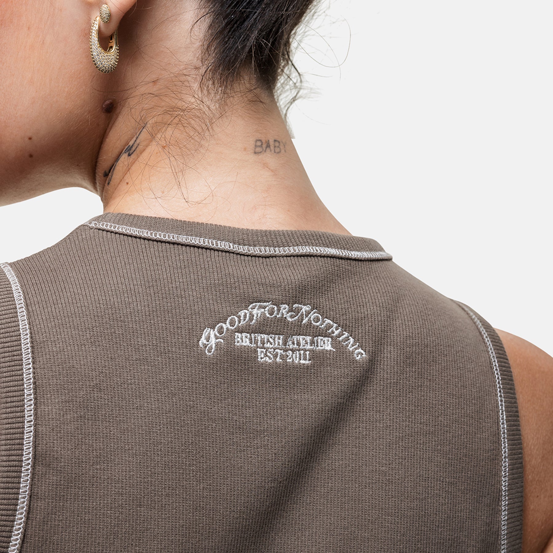 Overlock Washed Taupe Vest Top