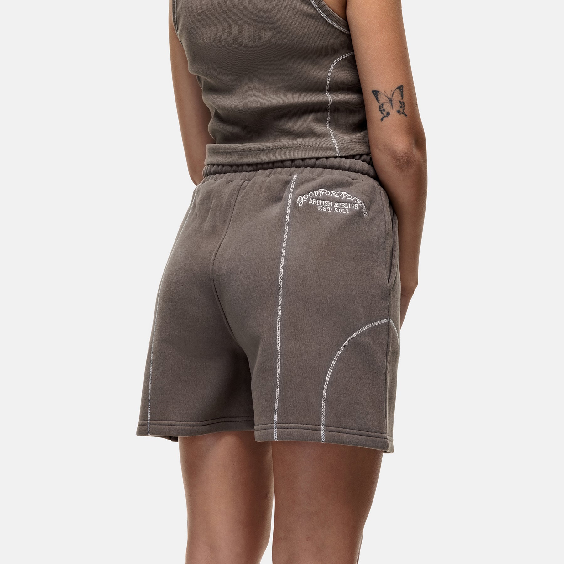 Overlock Washed Taupe Shorts