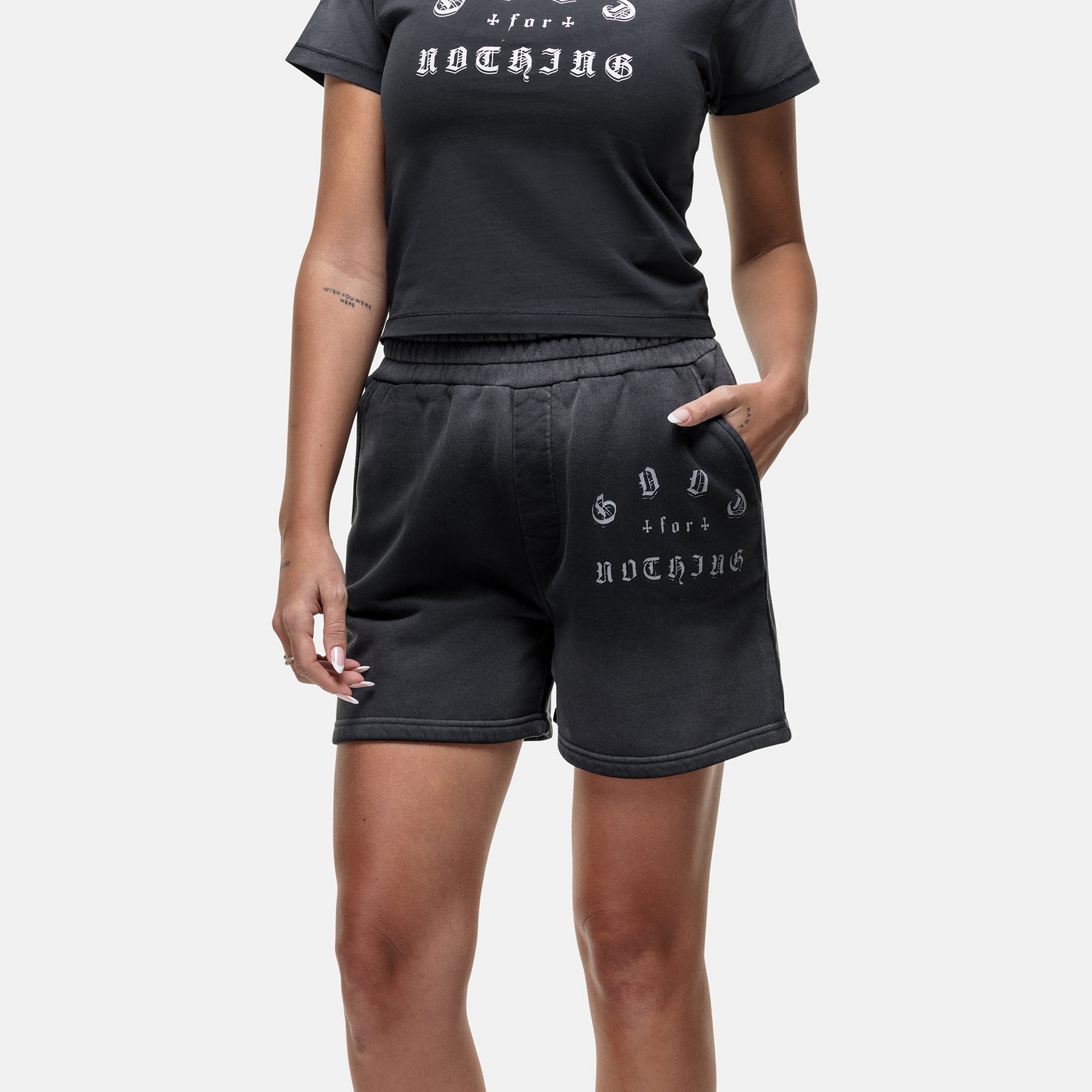 Sprayed Cali Black Shorts