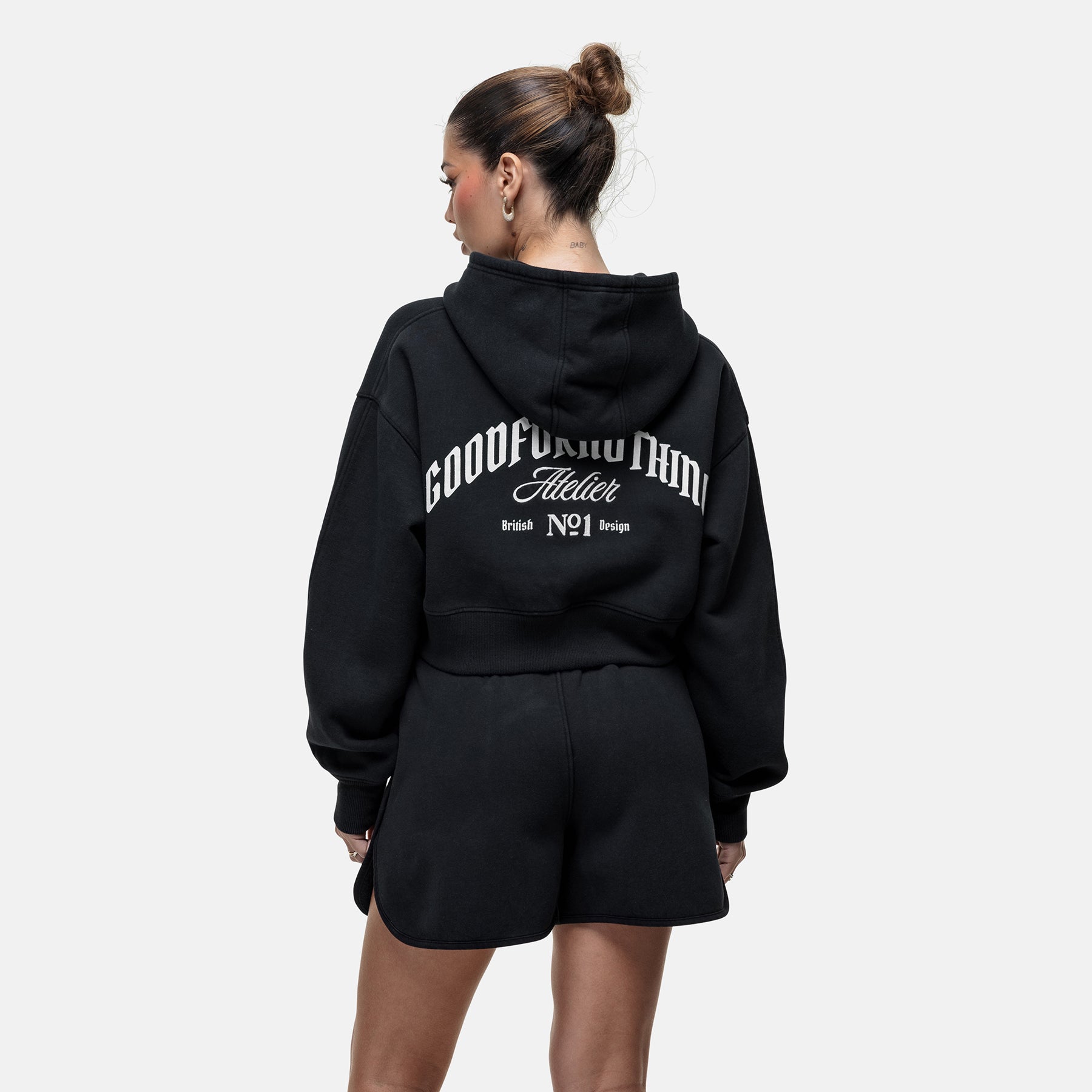 Antiquity Washed Black Crop Zip Hoodie