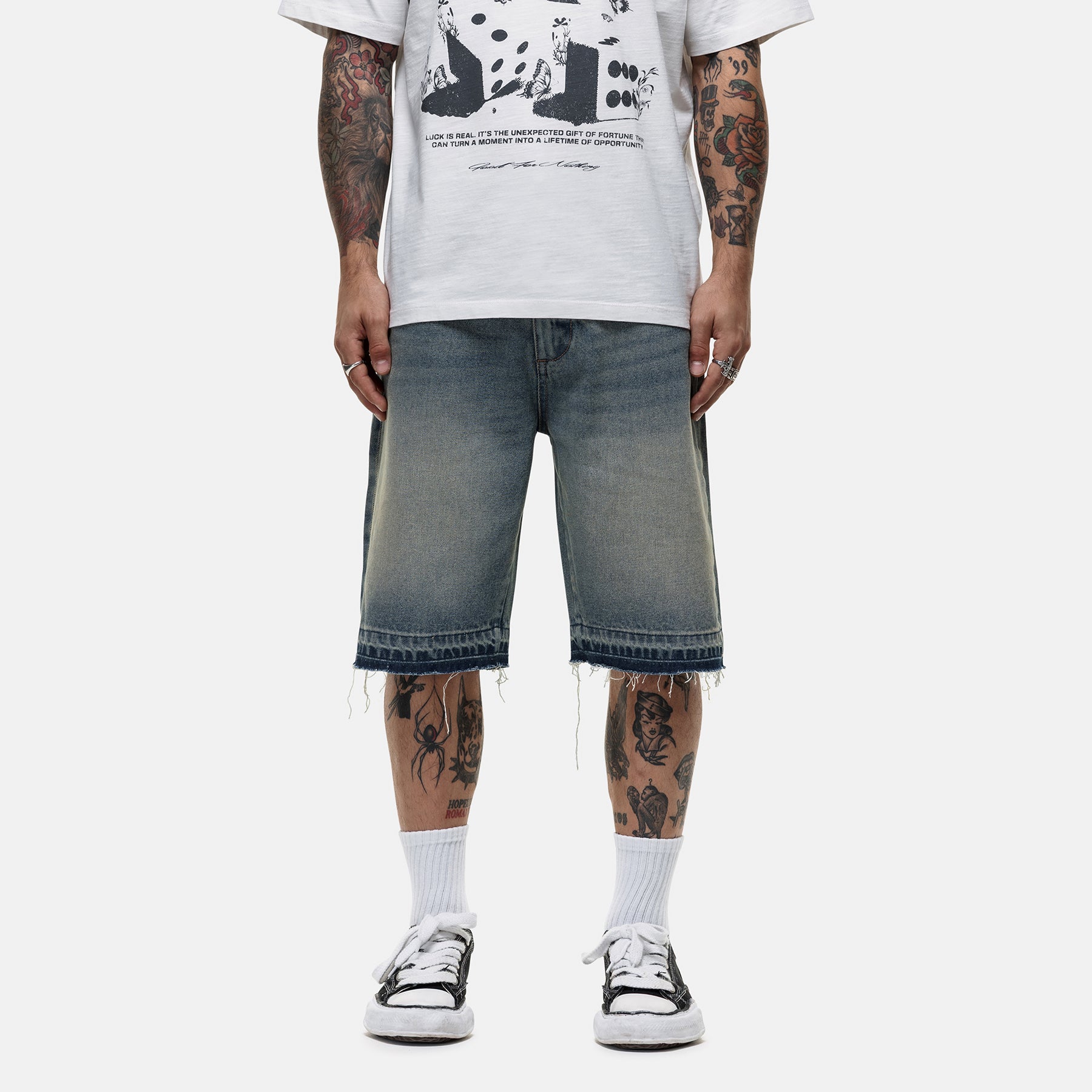 Heavy Frayed Blue Denim Shorts
