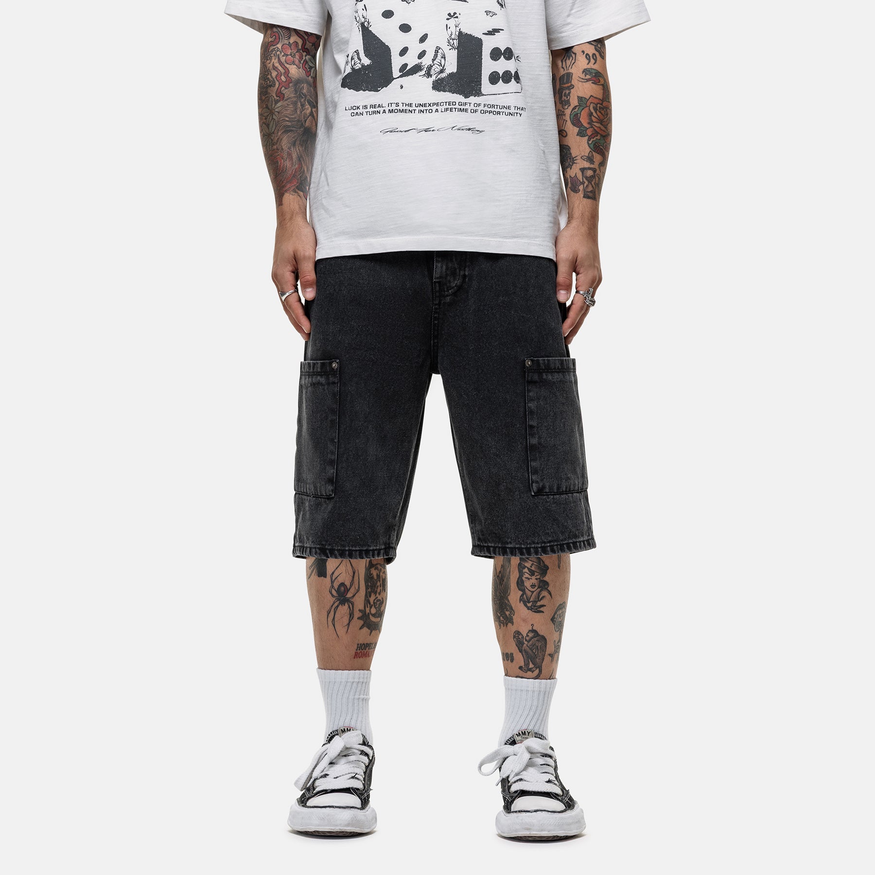 Heavy Cargo Black Denim Shorts