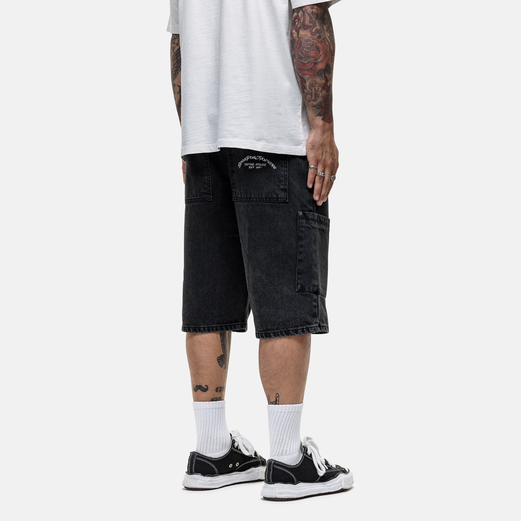 Heavy Cargo Black Denim Shorts